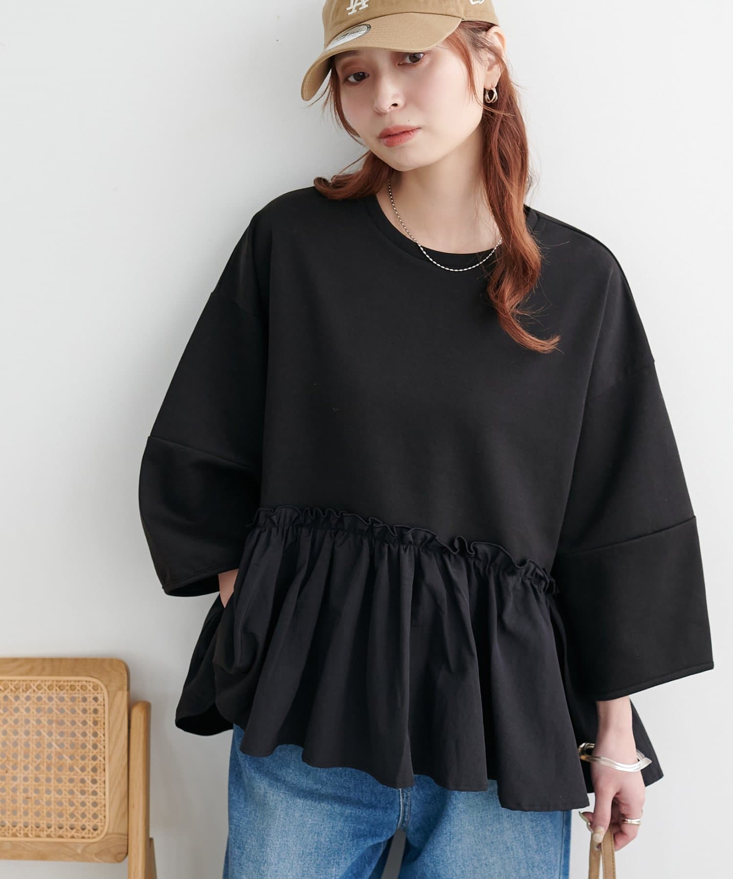 DISCOAT(ディスコート) 【WEB限定】裾布帛ドッキングプルオーバー