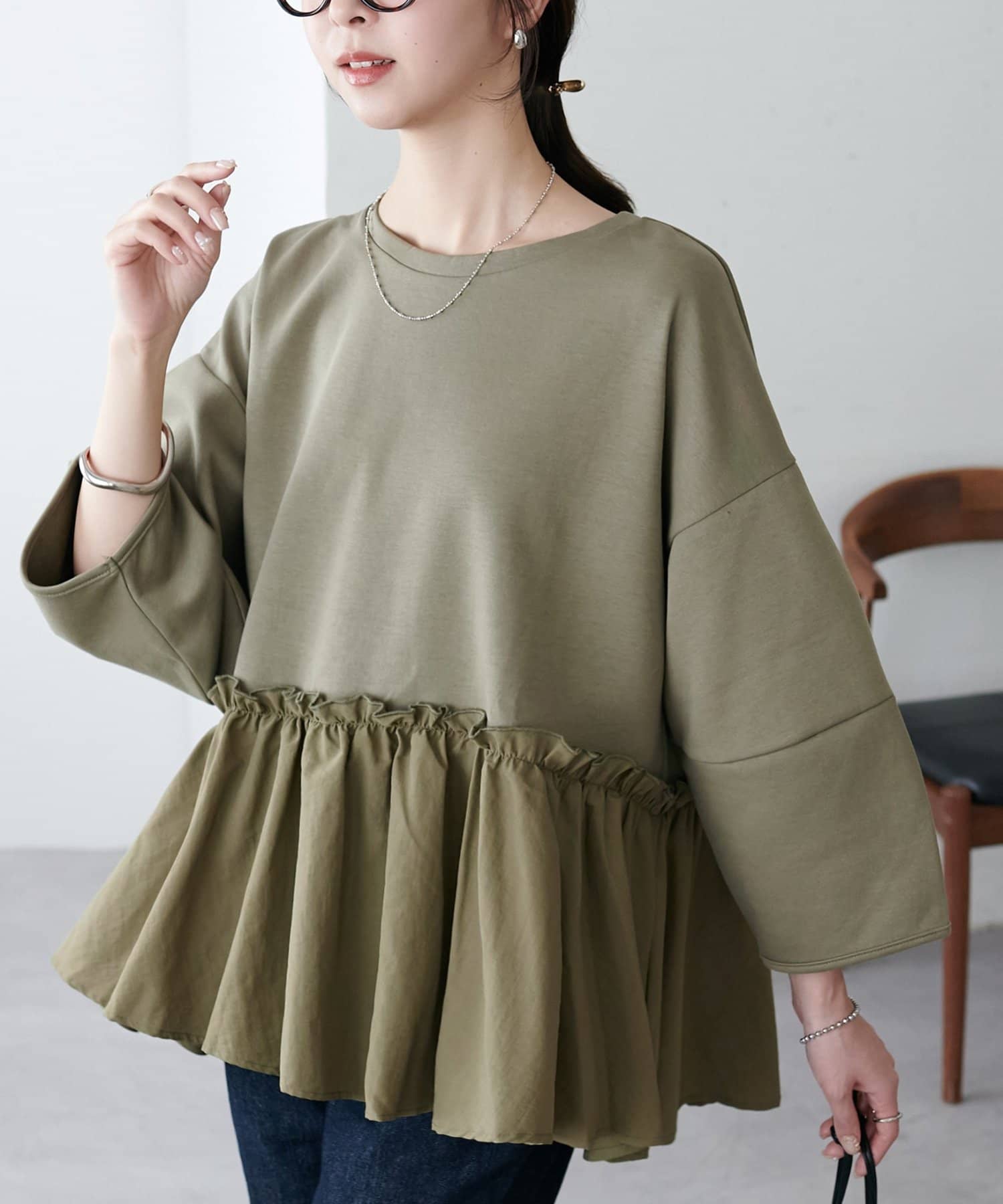 DISCOAT(ディスコート) 【WEB限定】裾布帛ドッキングプルオーバー