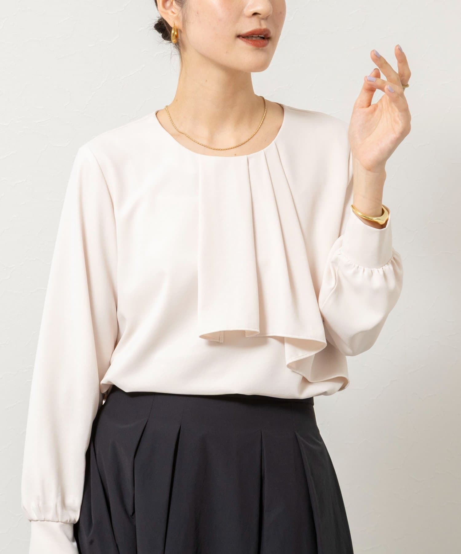 NOLLEY'S(ノーリーズ) ウォッシャブルファンクショナルジョーゼットプリントタックフレアーブラウス