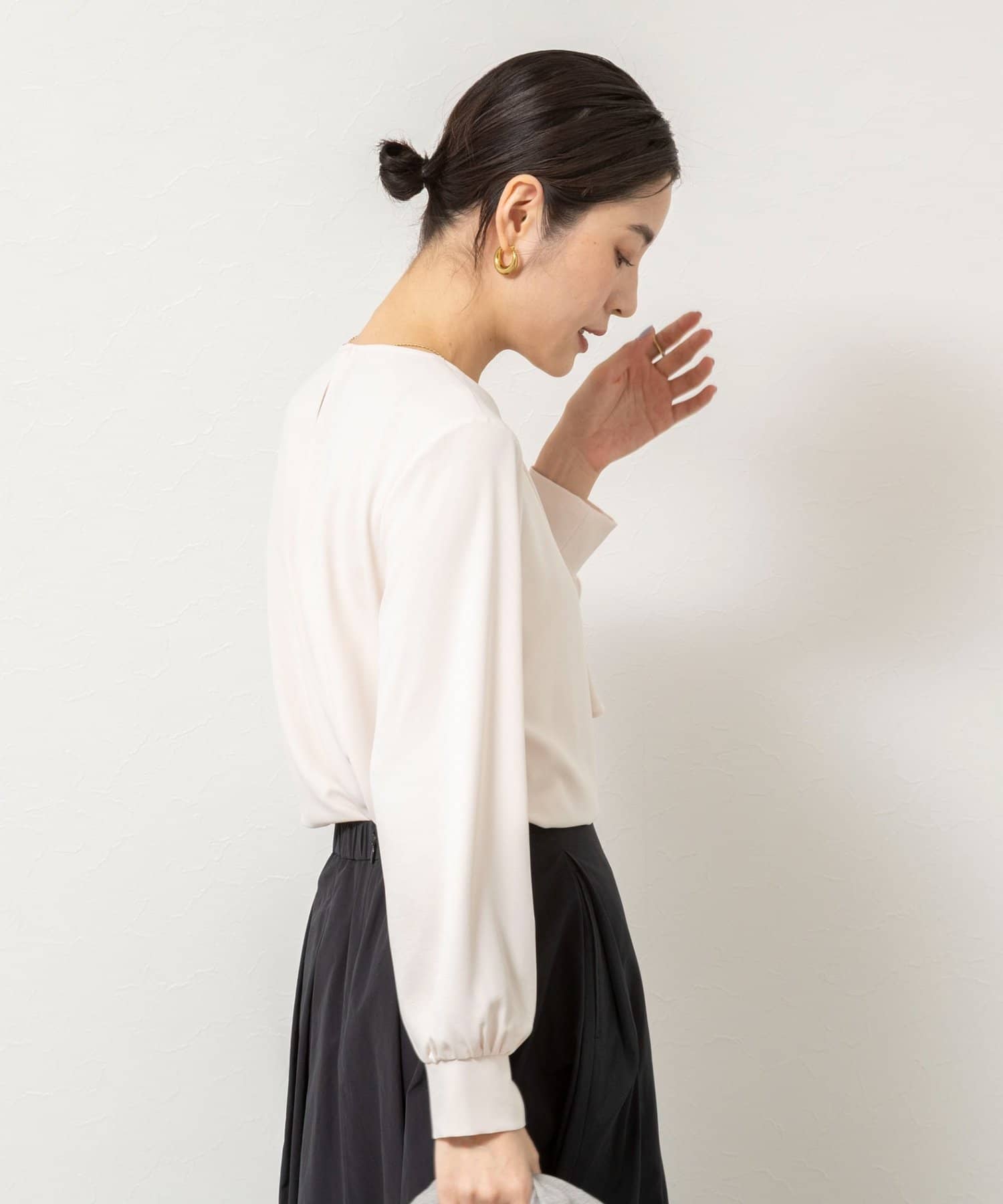 NOLLEY'S(ノーリーズ) ウォッシャブルファンクショナルジョーゼットプリントタックフレアーブラウス