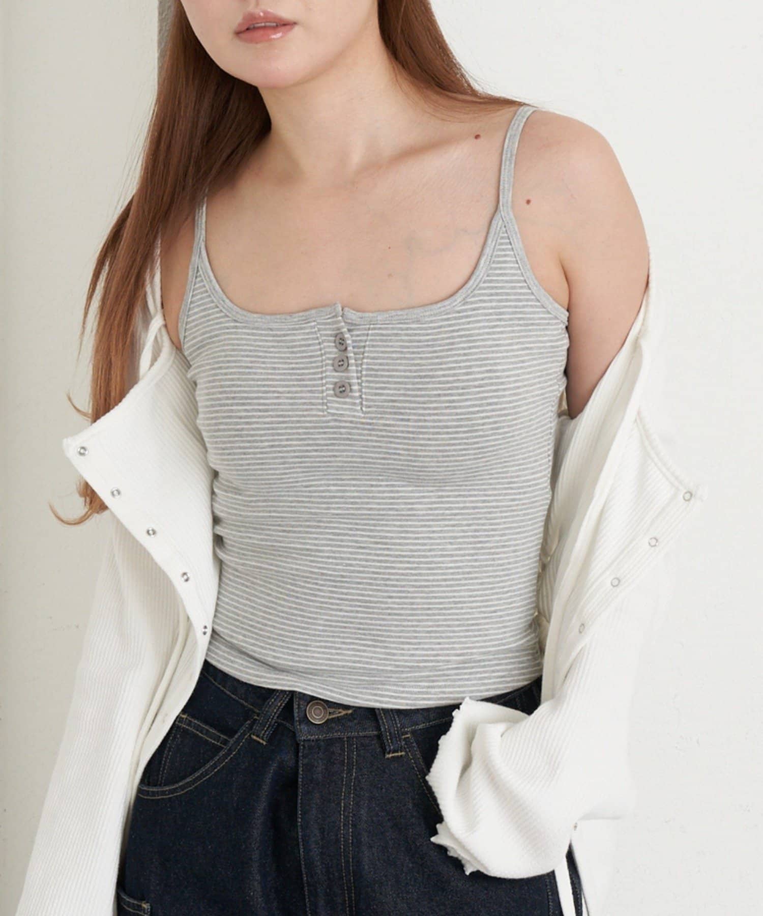 RAY CASSIN(レイカズン) パット付ボーダーヘンリーキャミ