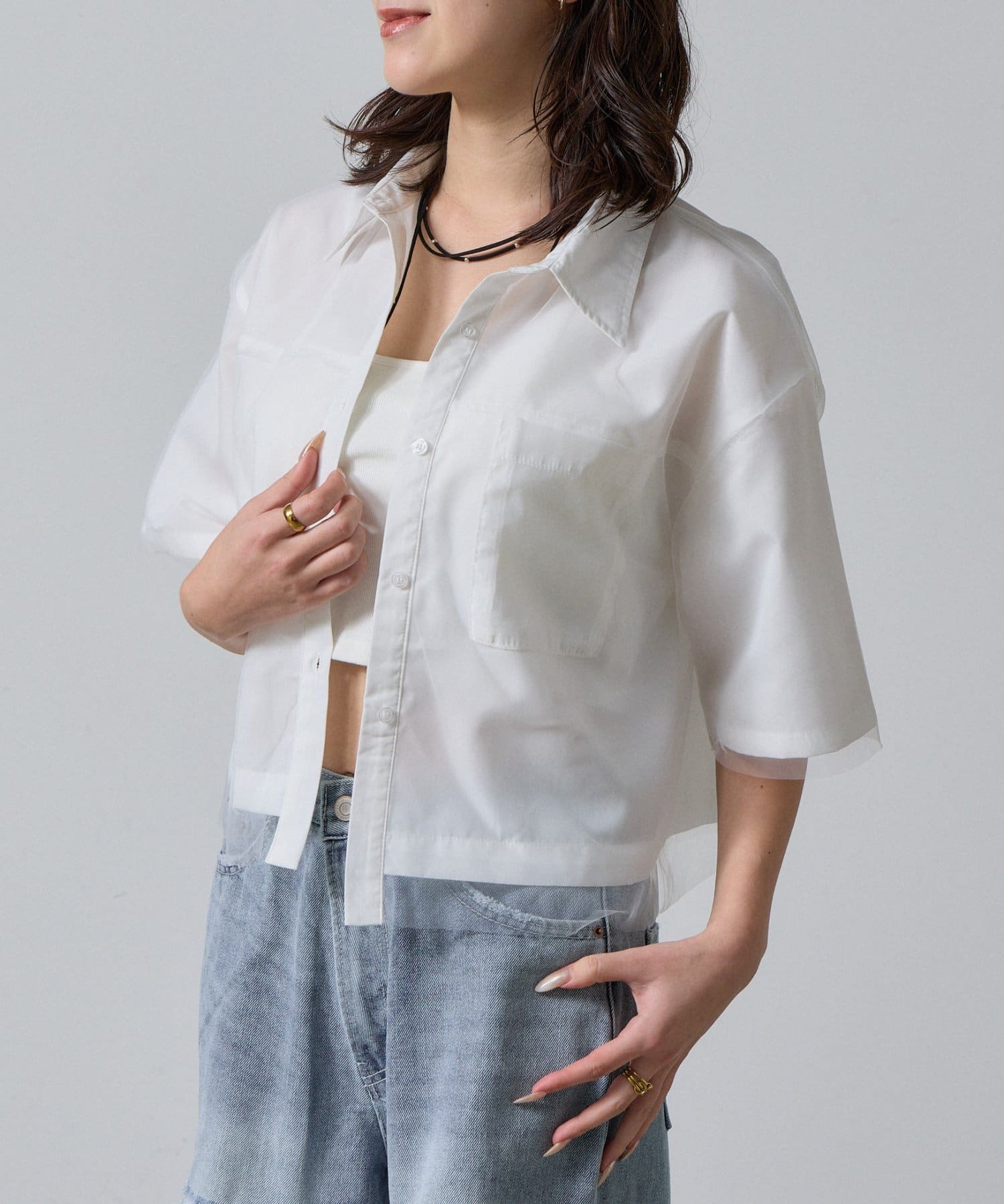 -goocy-(グーシー) チュール被せ半袖シャツ