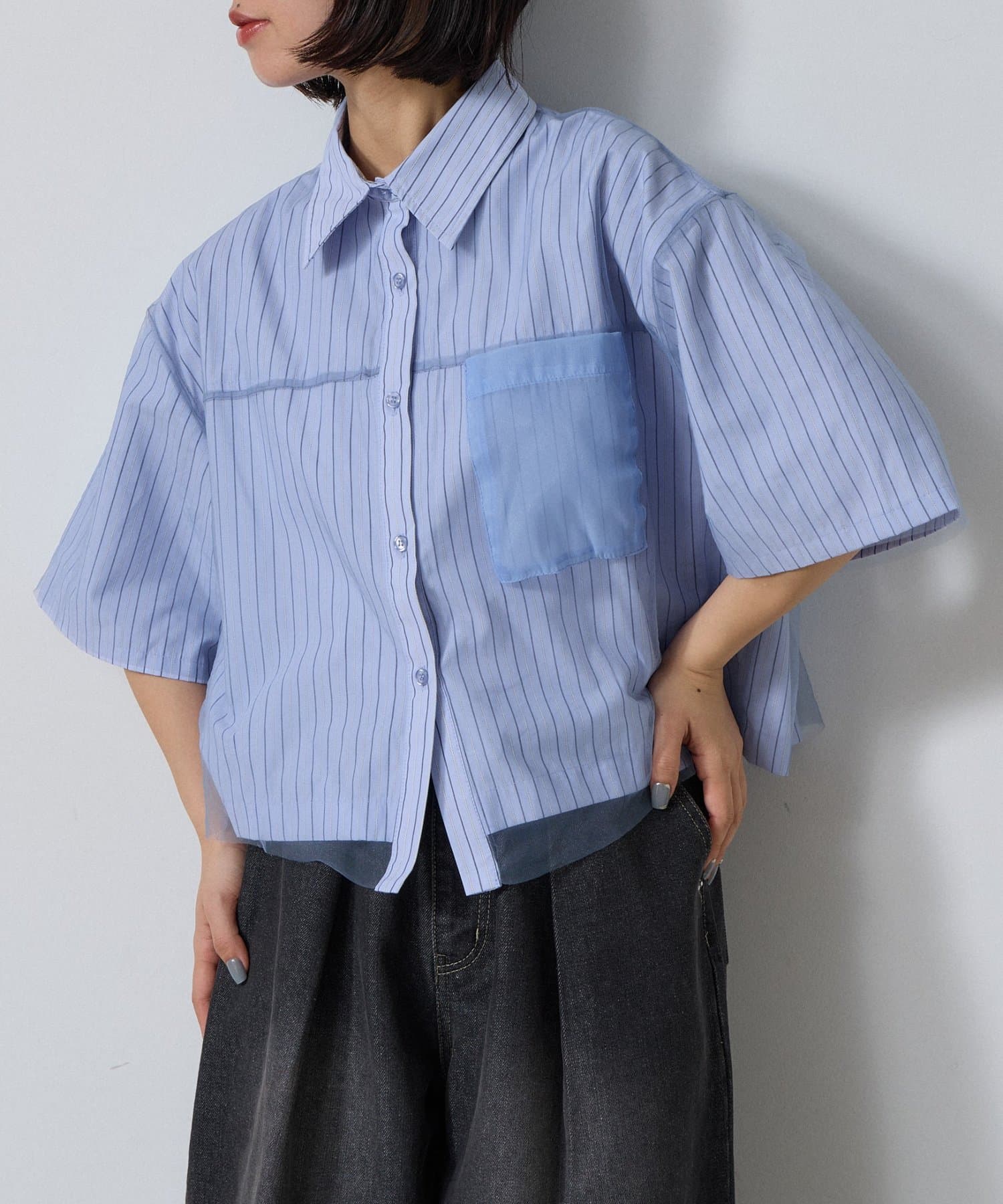 -goocy-(グーシー) チュール被せ半袖シャツ