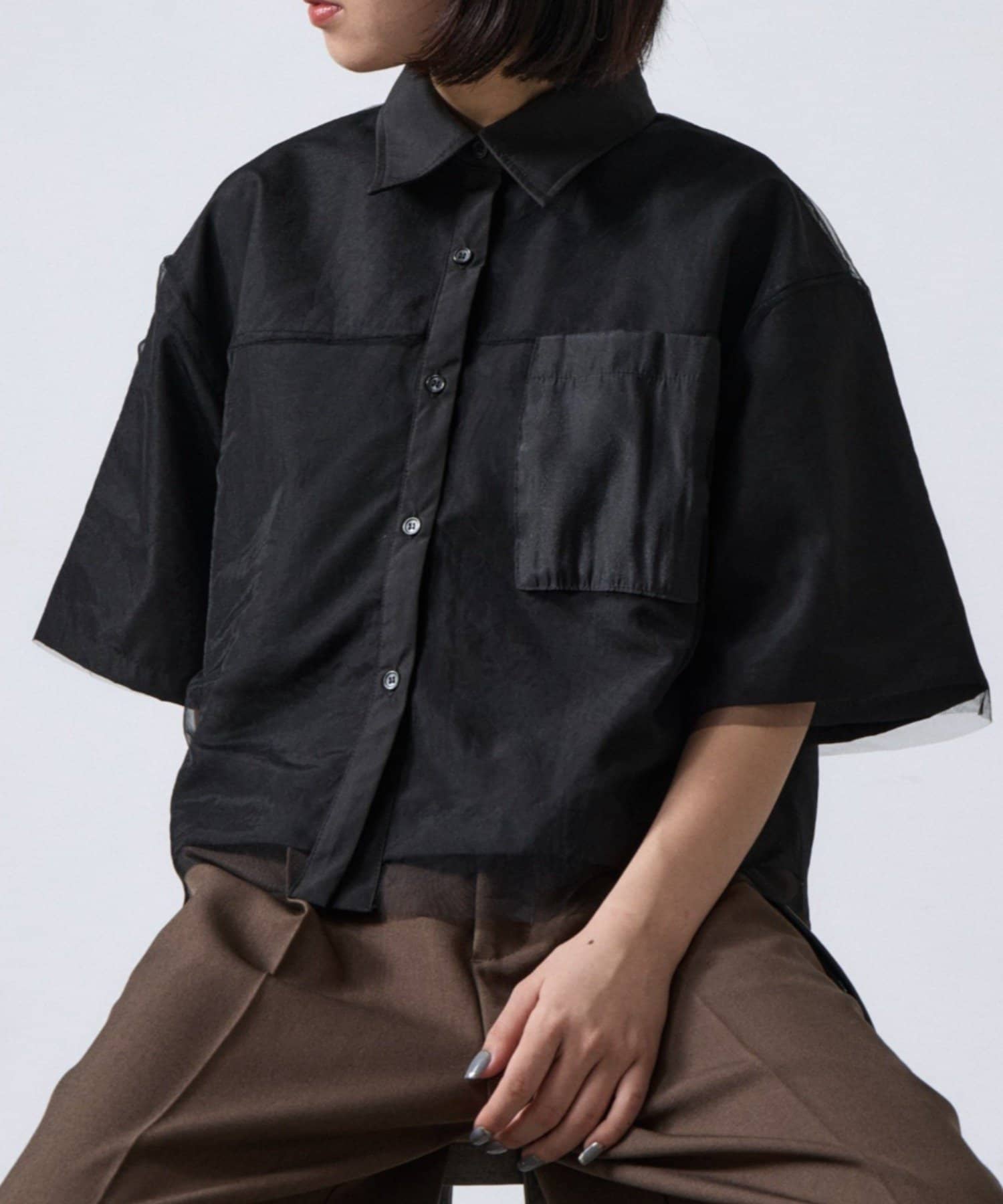 -goocy-(グーシー) チュール被せ半袖シャツ