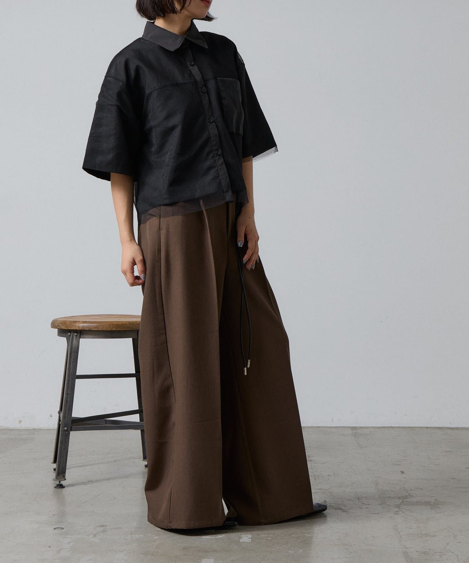 -goocy-(グーシー) チュール被せ半袖シャツ