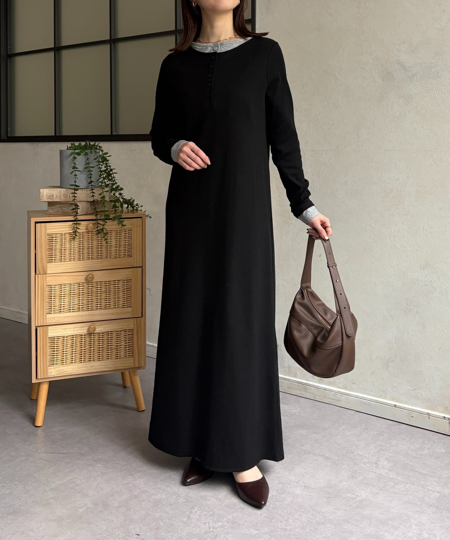 Thevon.(ゼヴォン) カットリブレイヤードヘンリーネックワンピース