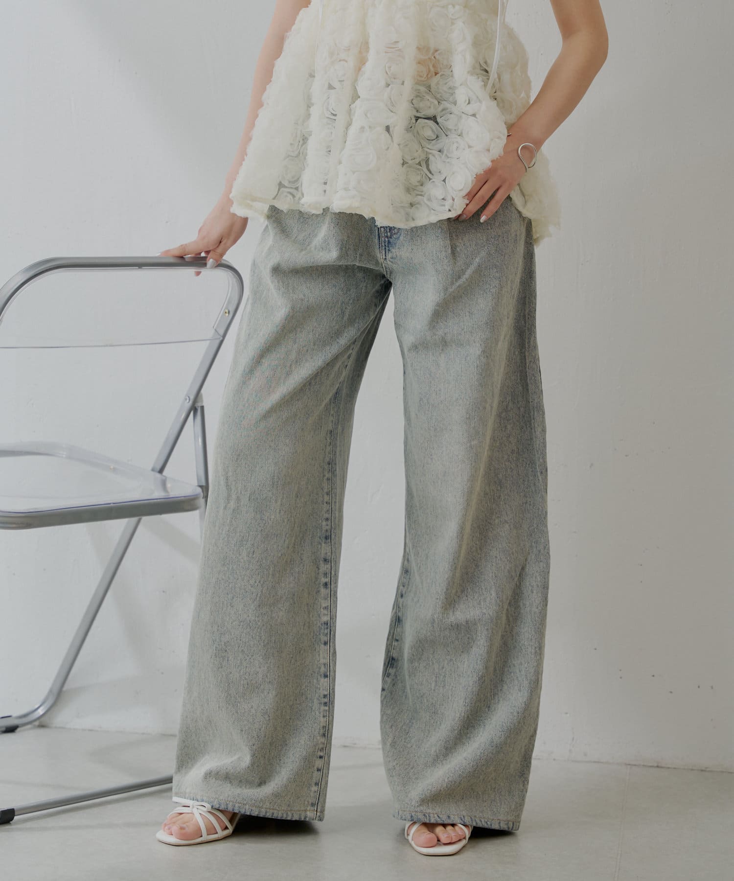 OUTLET(アウトレット) 【Chico】ハートプリントボックスワイドデニムパンツ