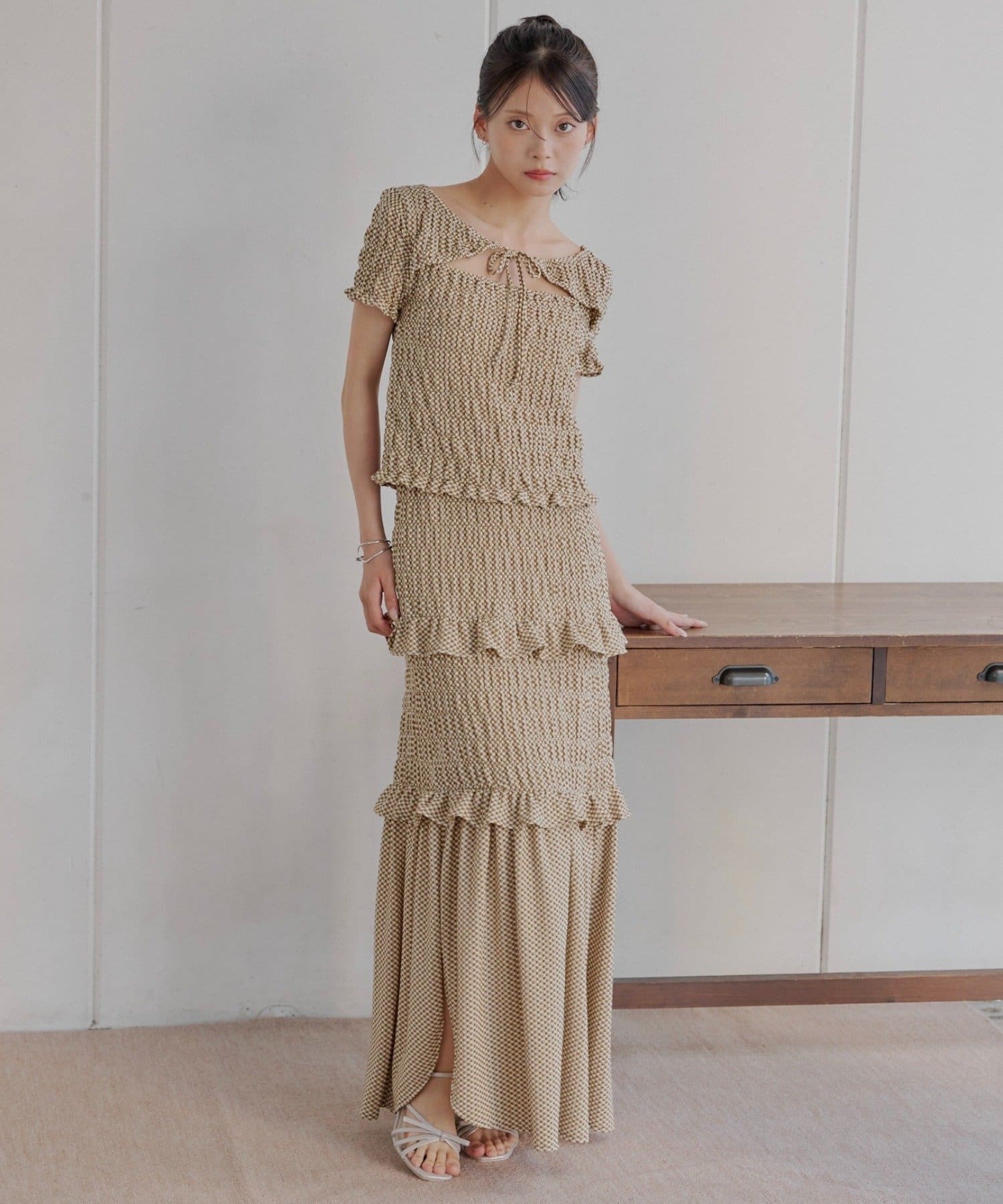 OUTLET(アウトレット) 【Chico】ギンガムフリルデザインシャーリングスカート