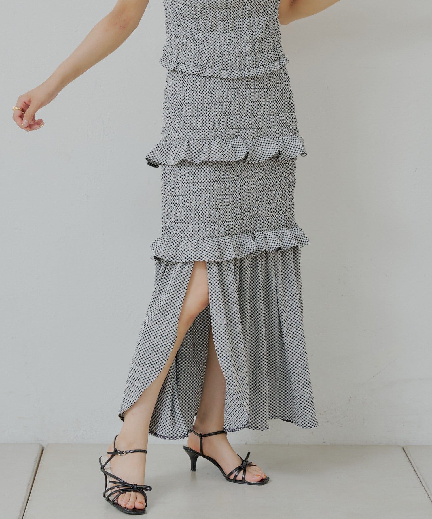 OUTLET(アウトレット) 【Chico】ギンガムフリルデザインシャーリングスカート