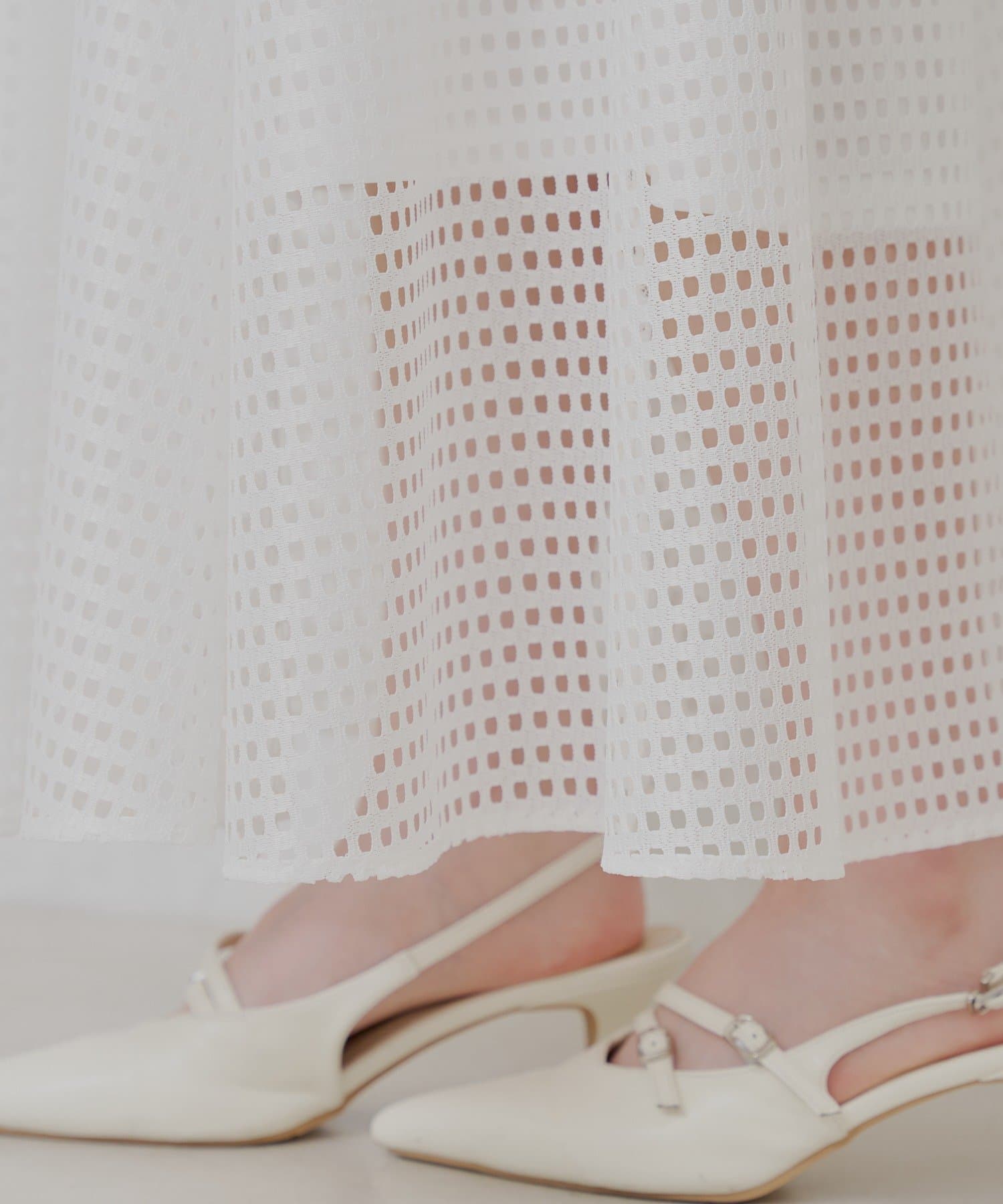 OUTLET(アウトレット) 【Chico】レザーベルト付きドットメッシュフレアスカート