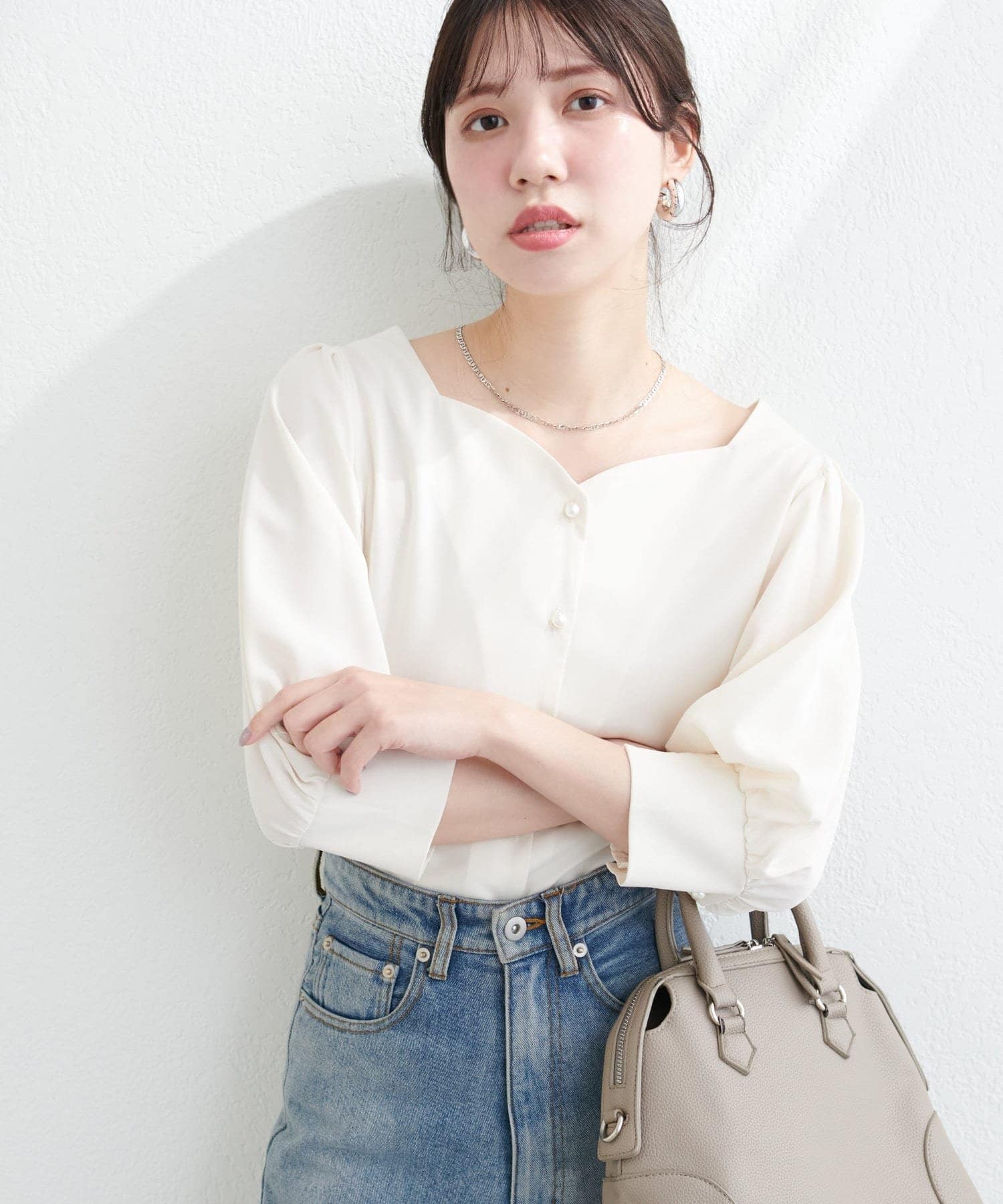 NICE CLAUP / OLIVE des OLIVE OUTLET(ナイスクラップ  / オリーブ デ オリーブ アウトレット) 【natural couture】ハートネックパフスリーブブラウス