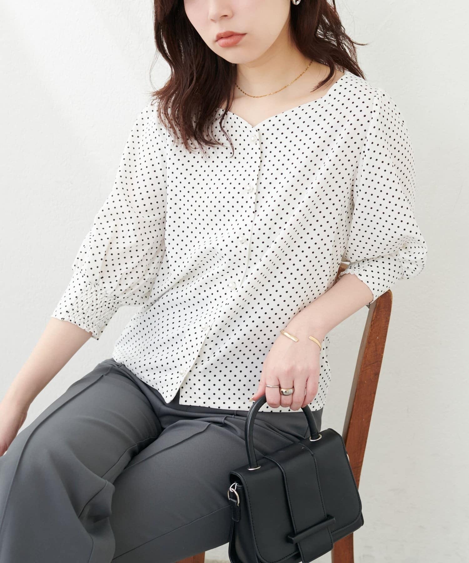 NICE CLAUP / OLIVE des OLIVE OUTLET(ナイスクラップ  / オリーブ デ オリーブ アウトレット) 【natural couture】ハートネックパフスリーブブラウス