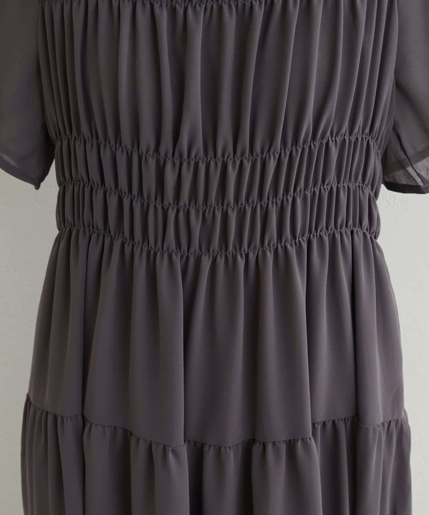 NICE CLAUP / OLIVE des OLIVE OUTLET(ナイスクラップ  / オリーブ デ オリーブ アウトレット) 【natural couture】変形シャーリングフレンチスリーブワンピース