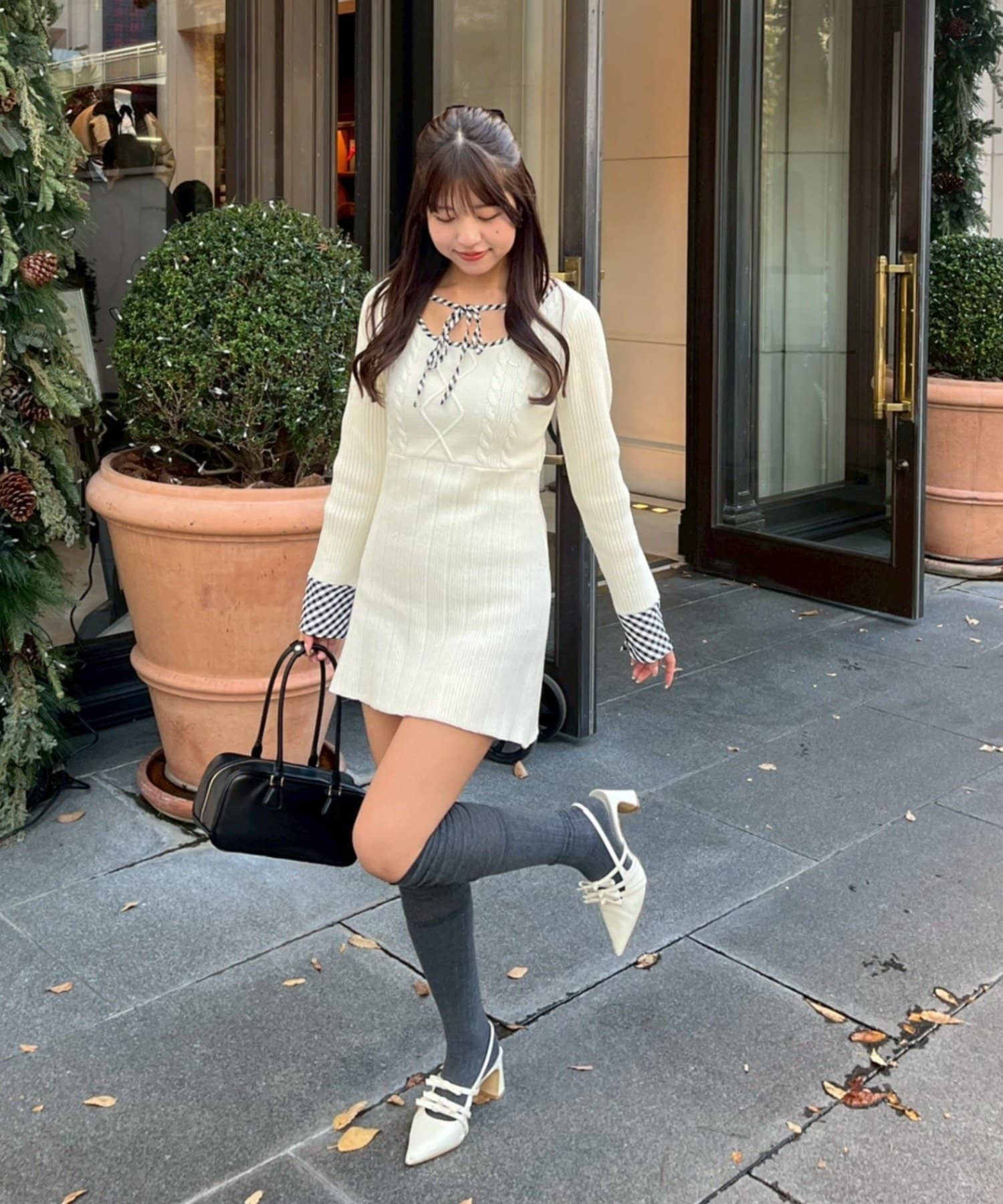 NICE CLAUP / OLIVE des OLIVE OUTLET(ナイスクラップ  / オリーブ デ オリーブ アウトレット) 【RMAF】ケーブルニットミニワンピース