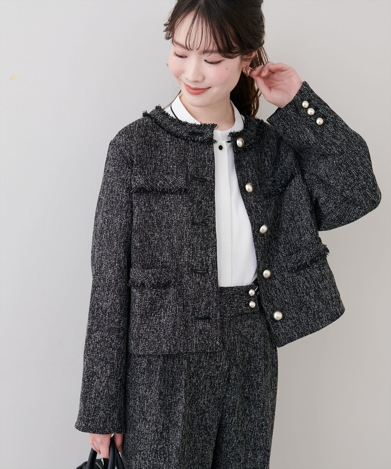 natural couture(ナチュラルクチュール) ツイードゆったりジャケット