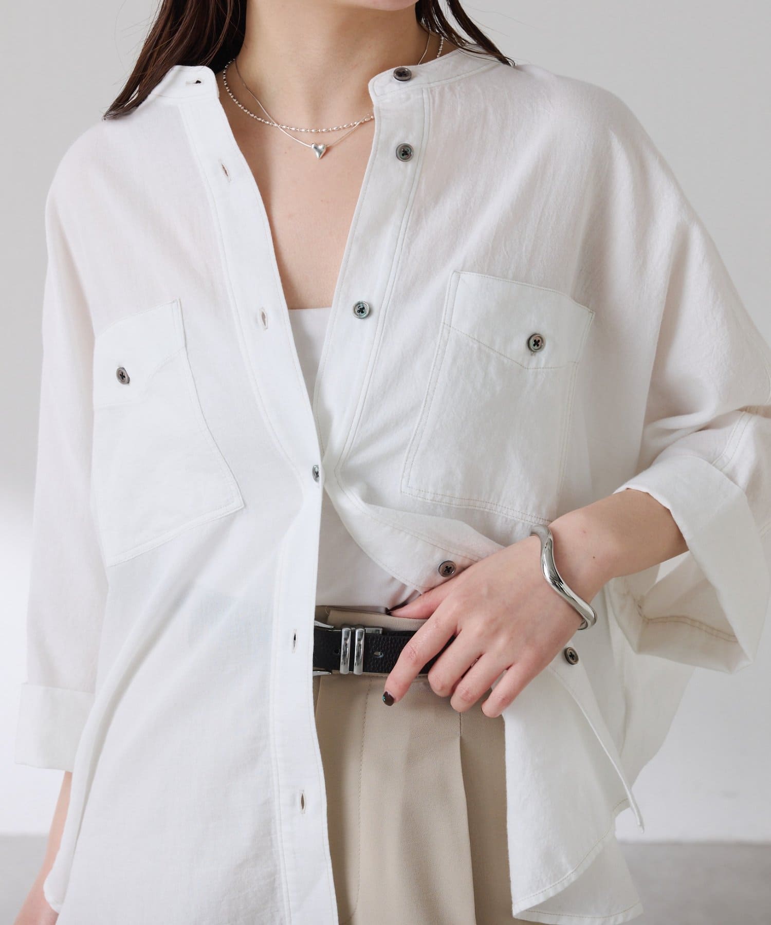 COLLAGE GALLARDAGALANTE(コラージュ ガリャルダガランテ) 【丈を変えられる】Q.anosライトデニムドルマンシャツ