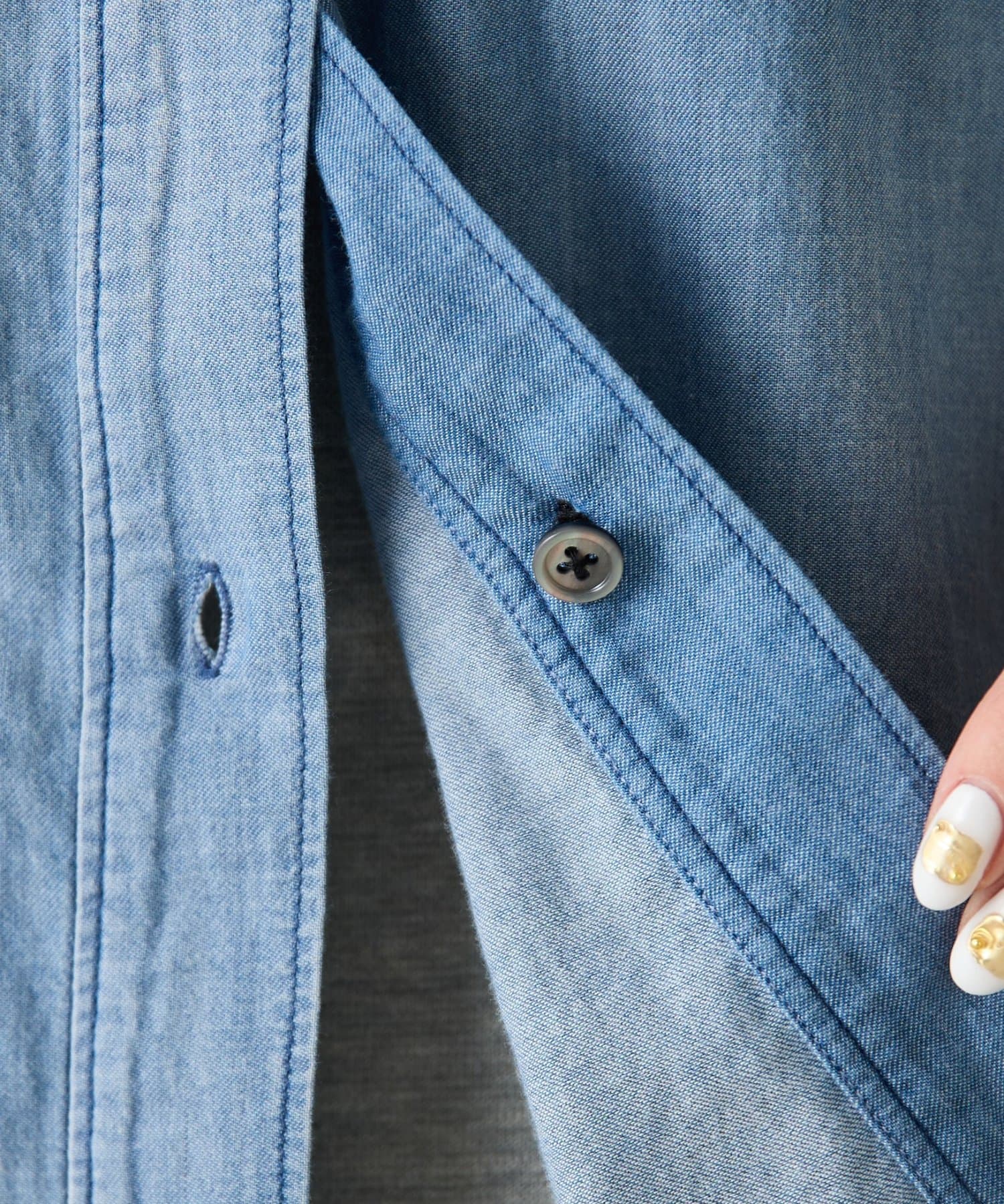 COLLAGE GALLARDAGALANTE(コラージュ ガリャルダガランテ) 【丈を変えられる/透けデニムシャツ】Q.anos ドルマンシアーデニムシャツ