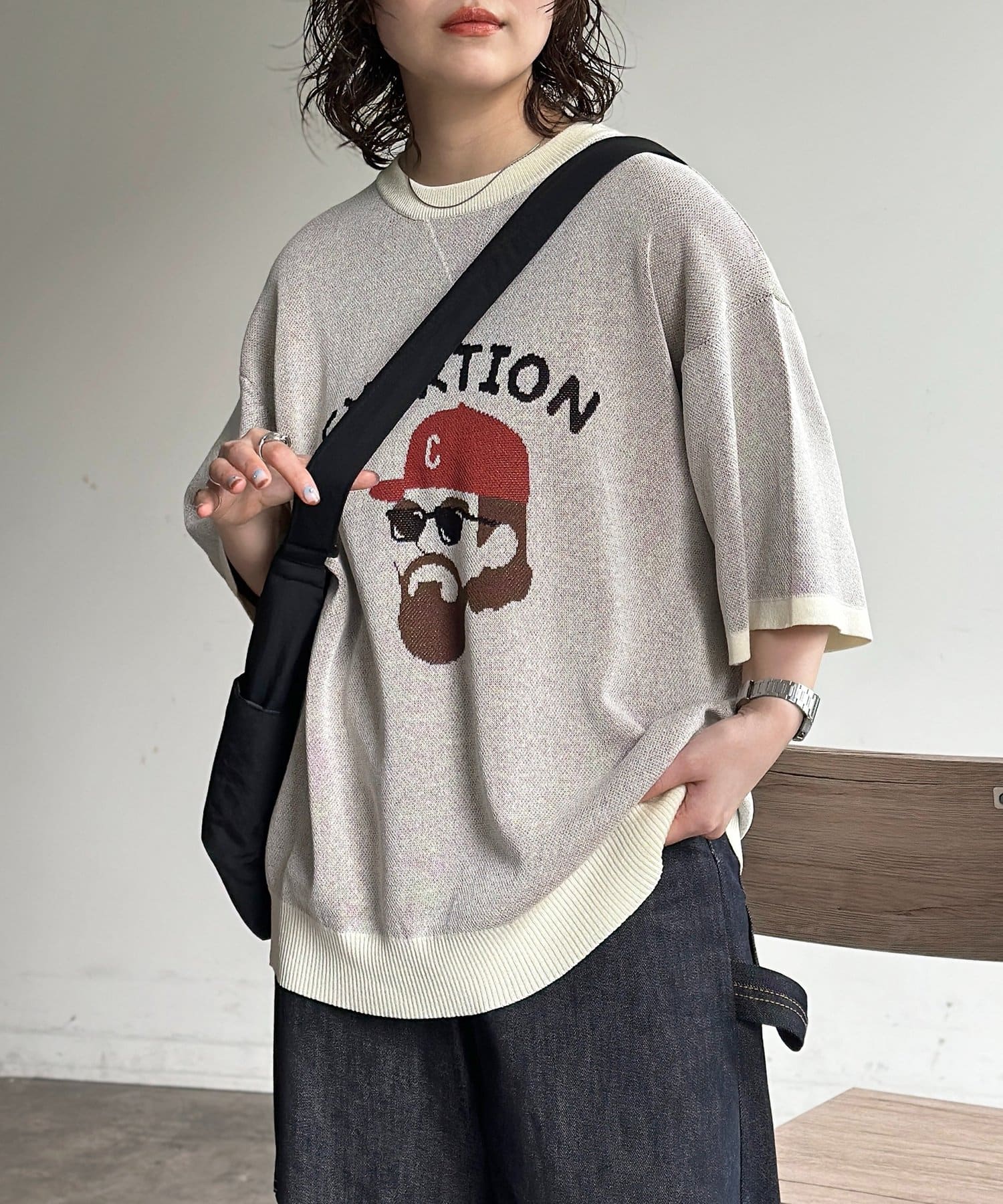 CPCM(シーピーシーエム) アソートモチーフジャガード半袖ニット