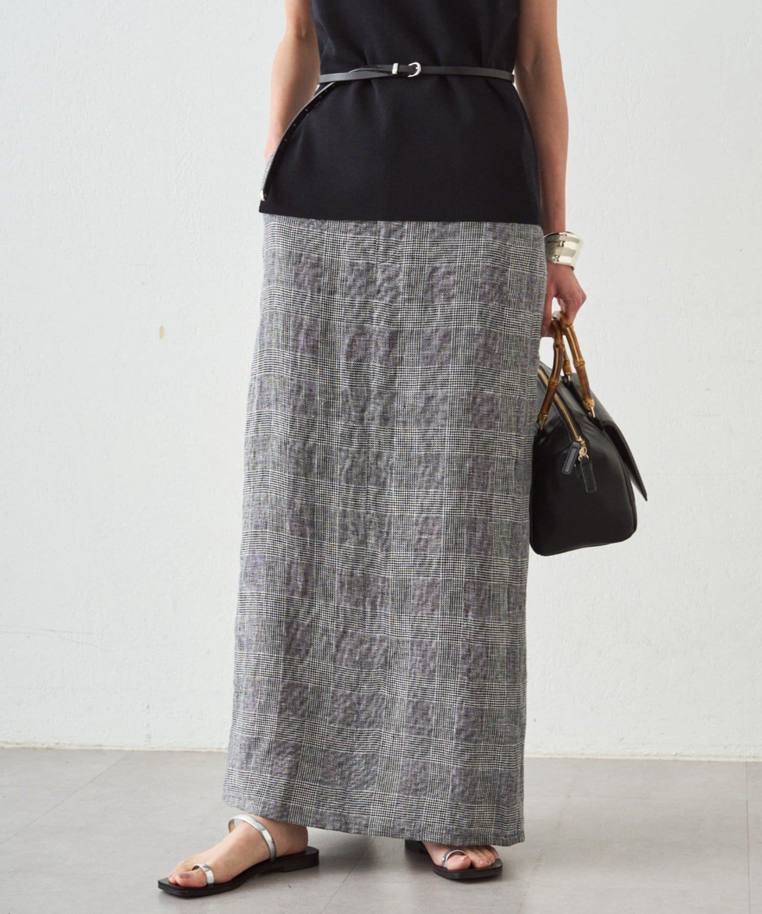 LOUNGEDRESS(ラウンジドレス) チェックリネンマキシスカート