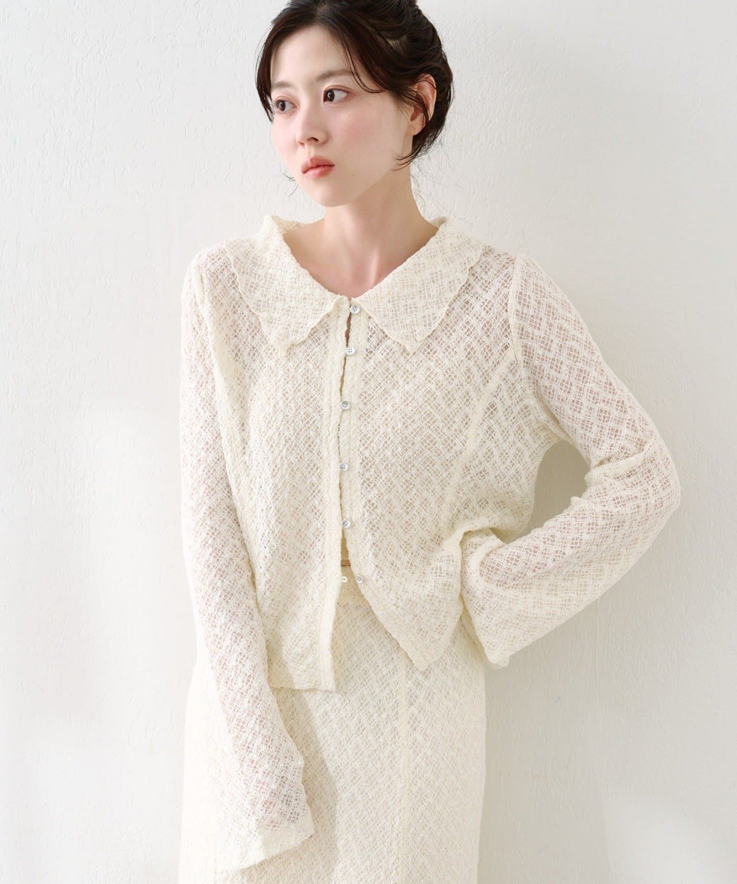 Kastane(カスタネ) 【セットアップ対応】クロスジャガード衿付きカーディガン