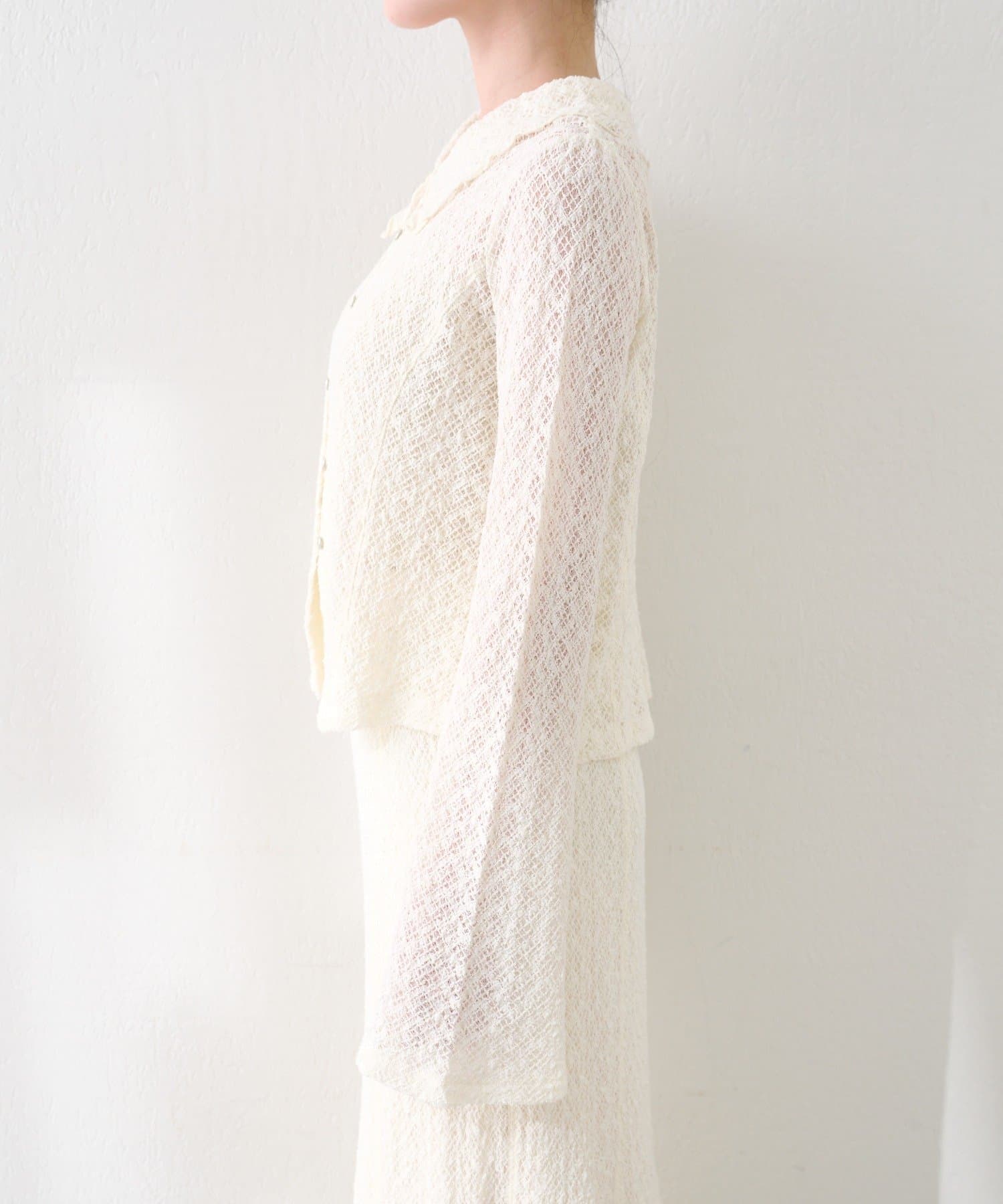 Kastane(カスタネ) 【セットアップ対応】クロスジャガード衿付きカーディガン