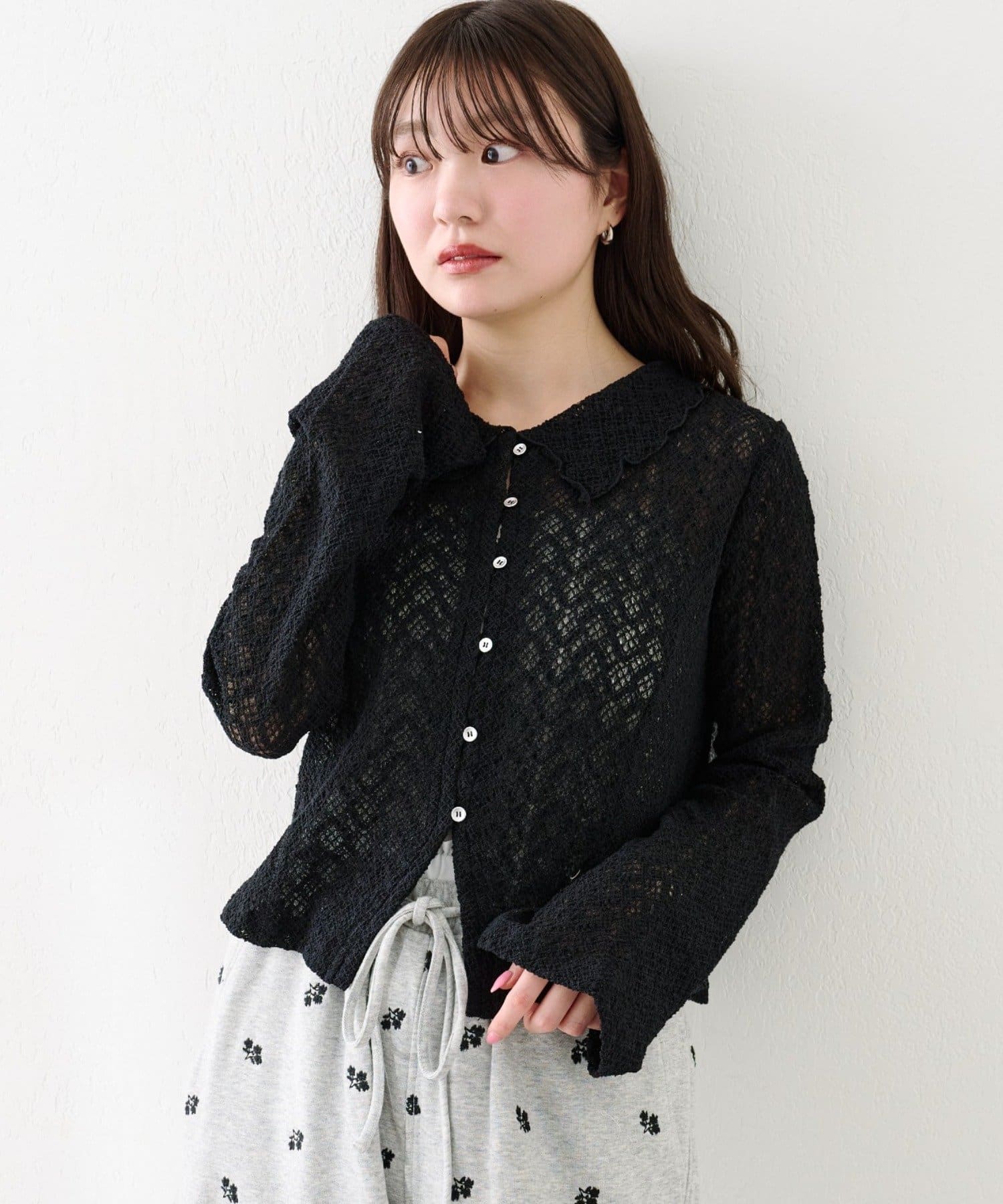 Kastane(カスタネ) 【セットアップ対応】クロスジャガード衿付きカーディガン
