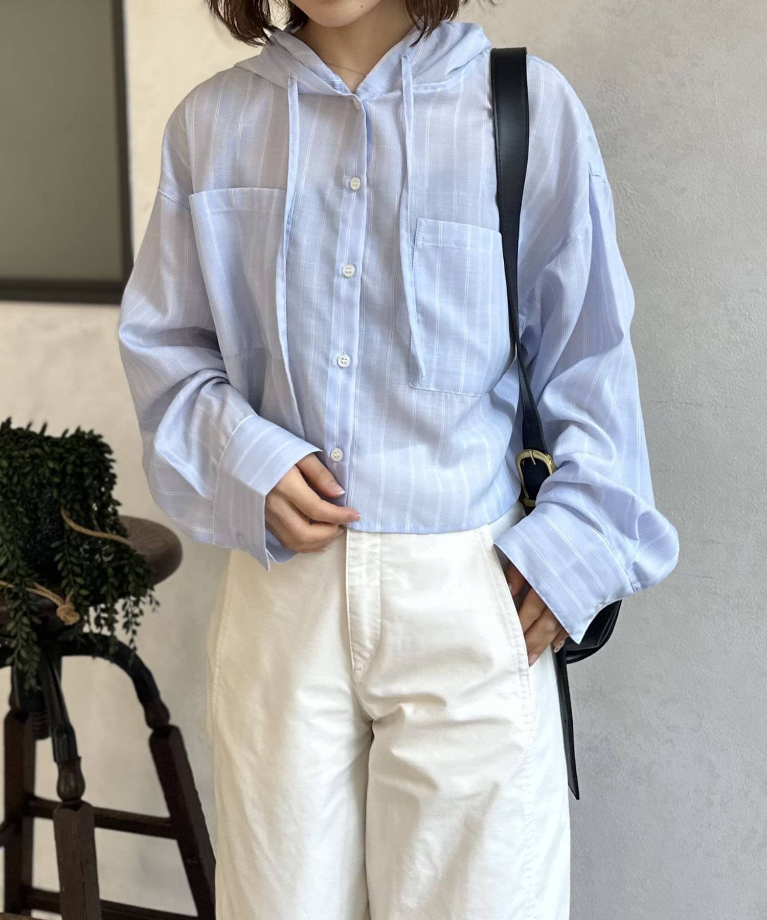 LOCUST(ローカスト) 【シアー素材】フードチェックショートシャツ　