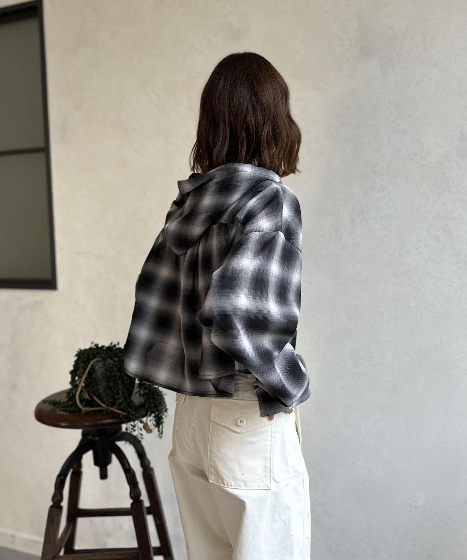 LOCUST(ローカスト) 【シアー素材】フードチェックショートシャツ　