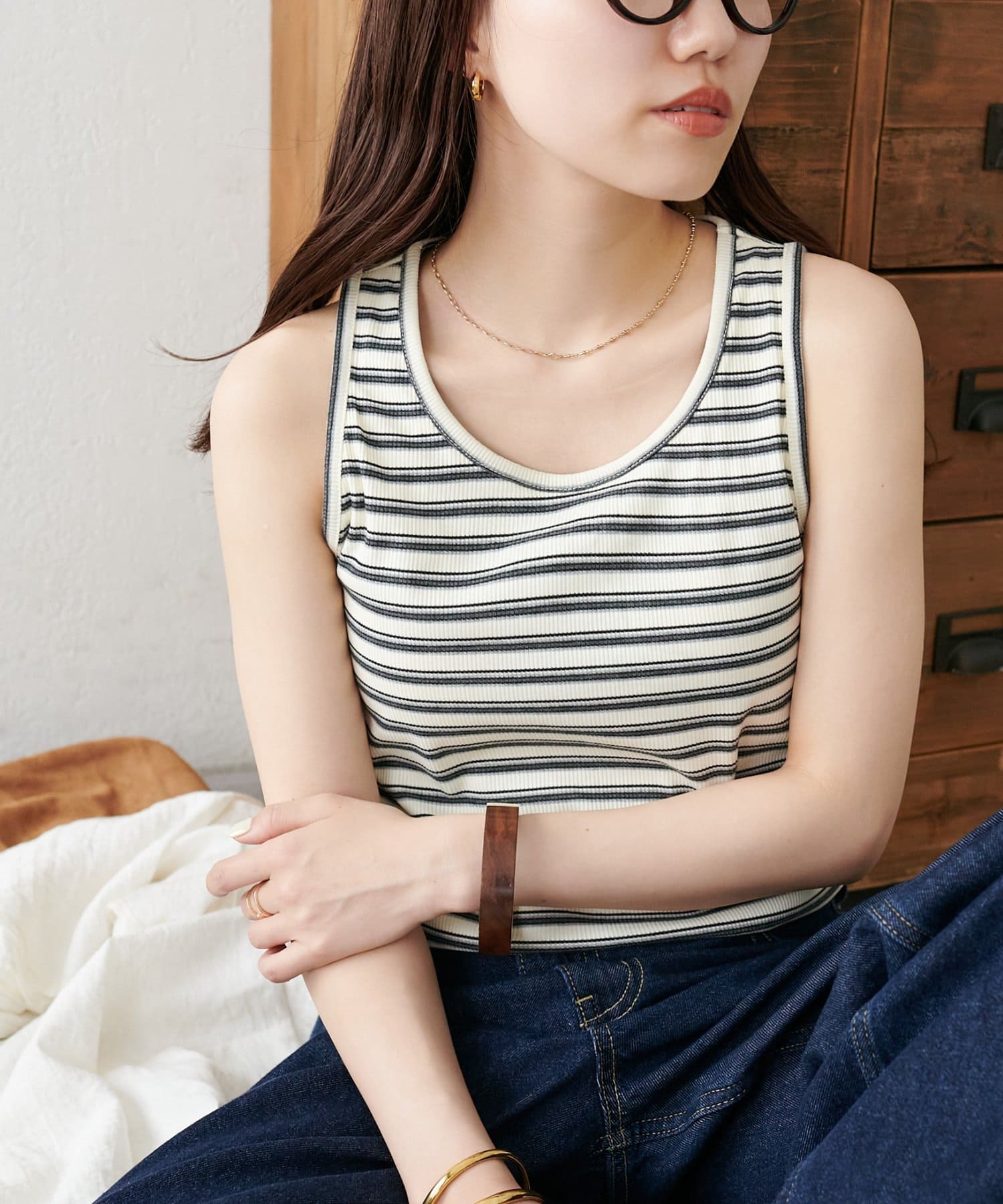 DISCOAT(ディスコート) カップ付きリブタンクトップ