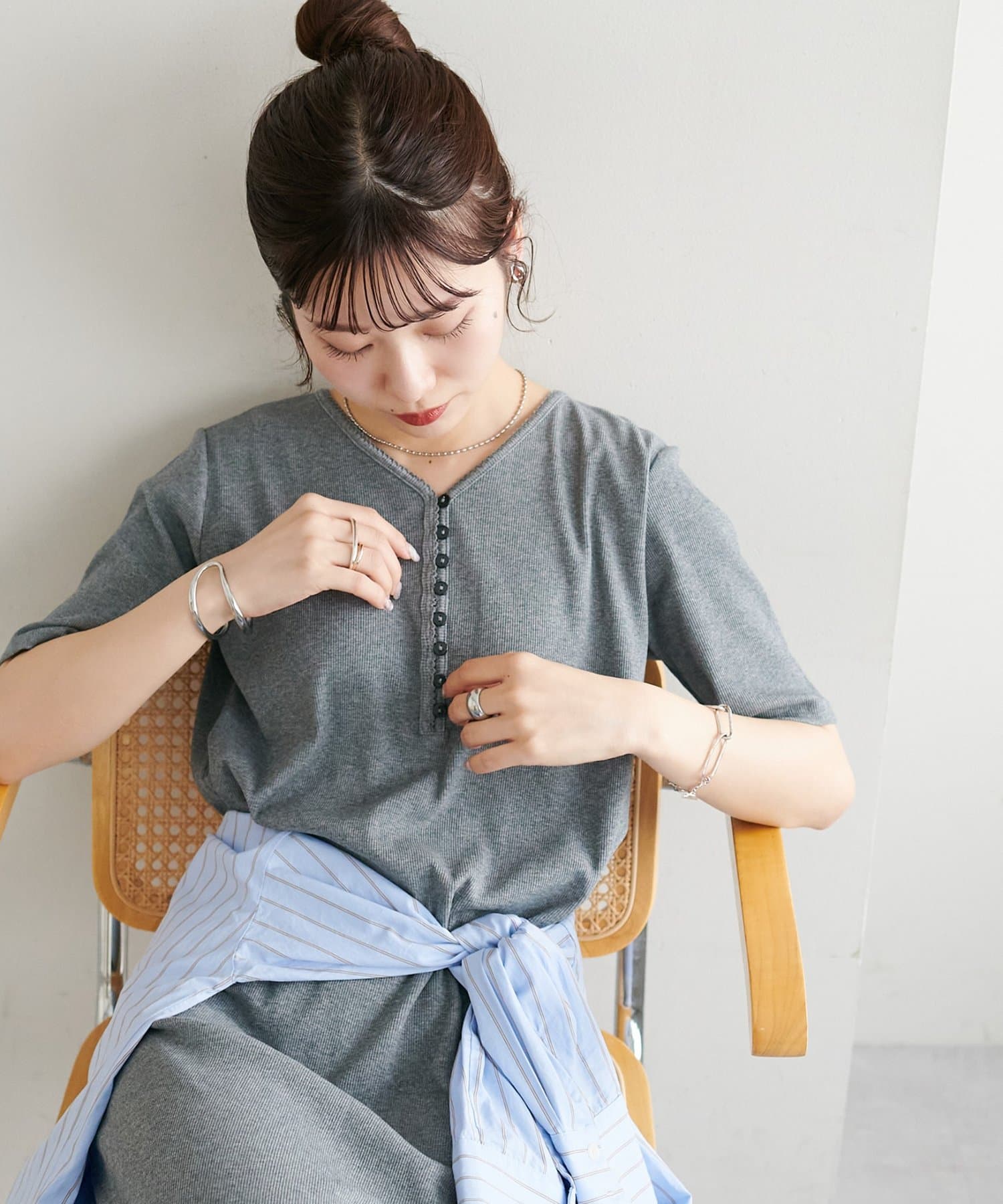 DISCOAT(ディスコート) リブピコレースヘンリーカット半袖ワンピース