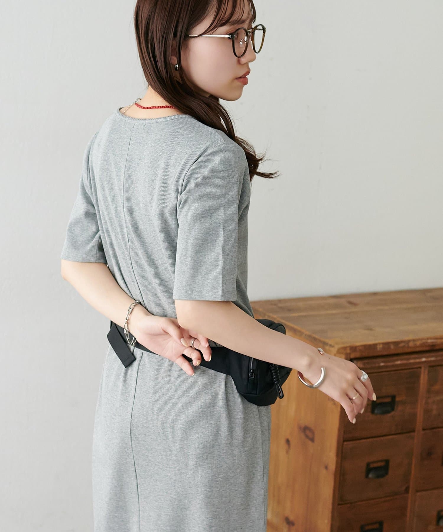 DISCOAT(ディスコート) リブピコレースヘンリーカット半袖ワンピース