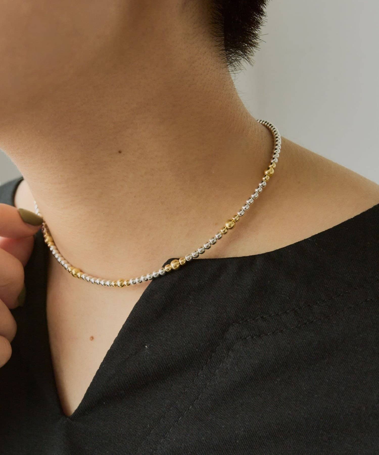 ear PAPILLONNER(イア パピヨネ) 《スターリングシルバー使用》縞々ナバホパール3×35ネックレス