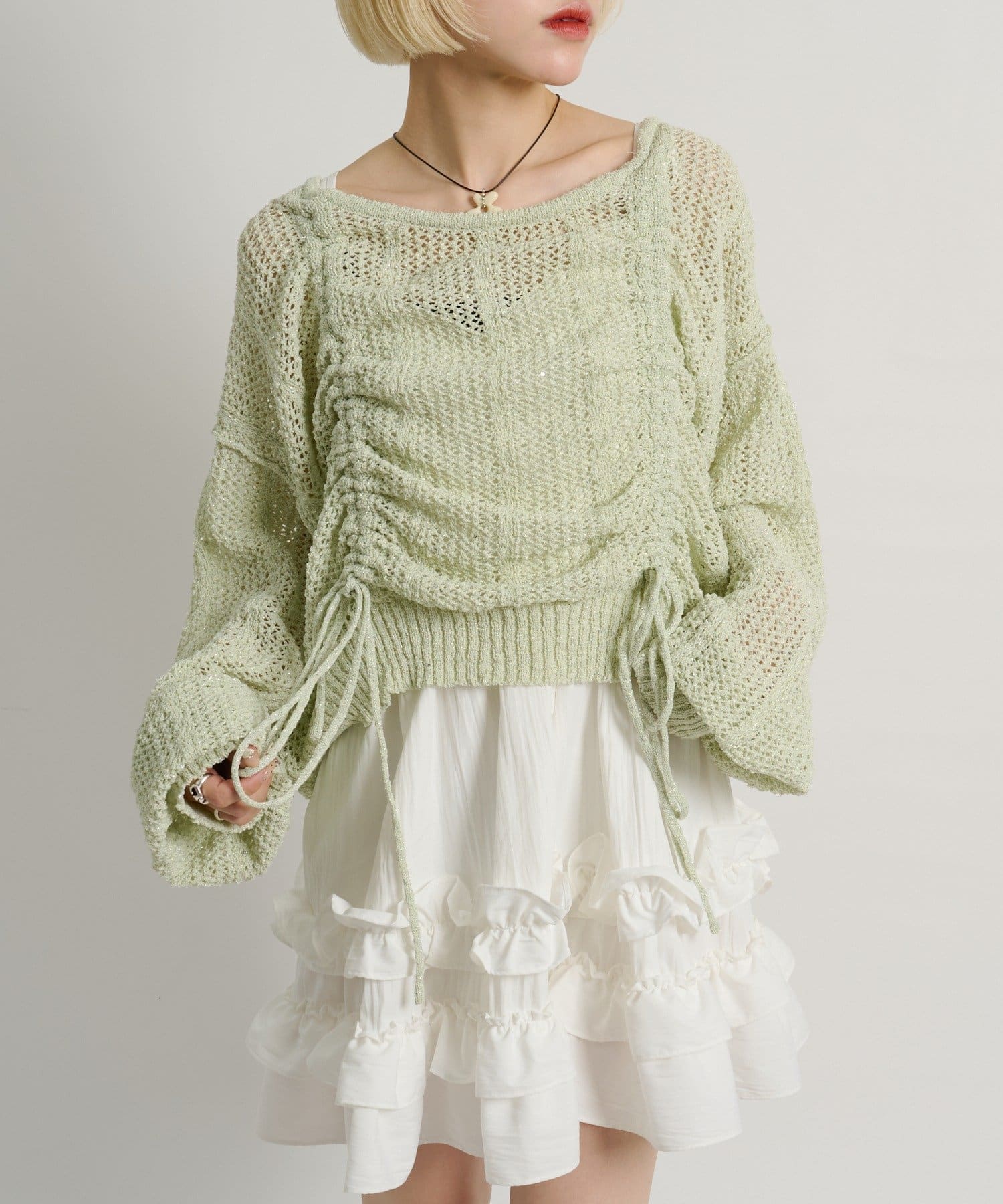 w closet(ダブルクローゼット) 【5色展開】ラメメッシュドロストニット