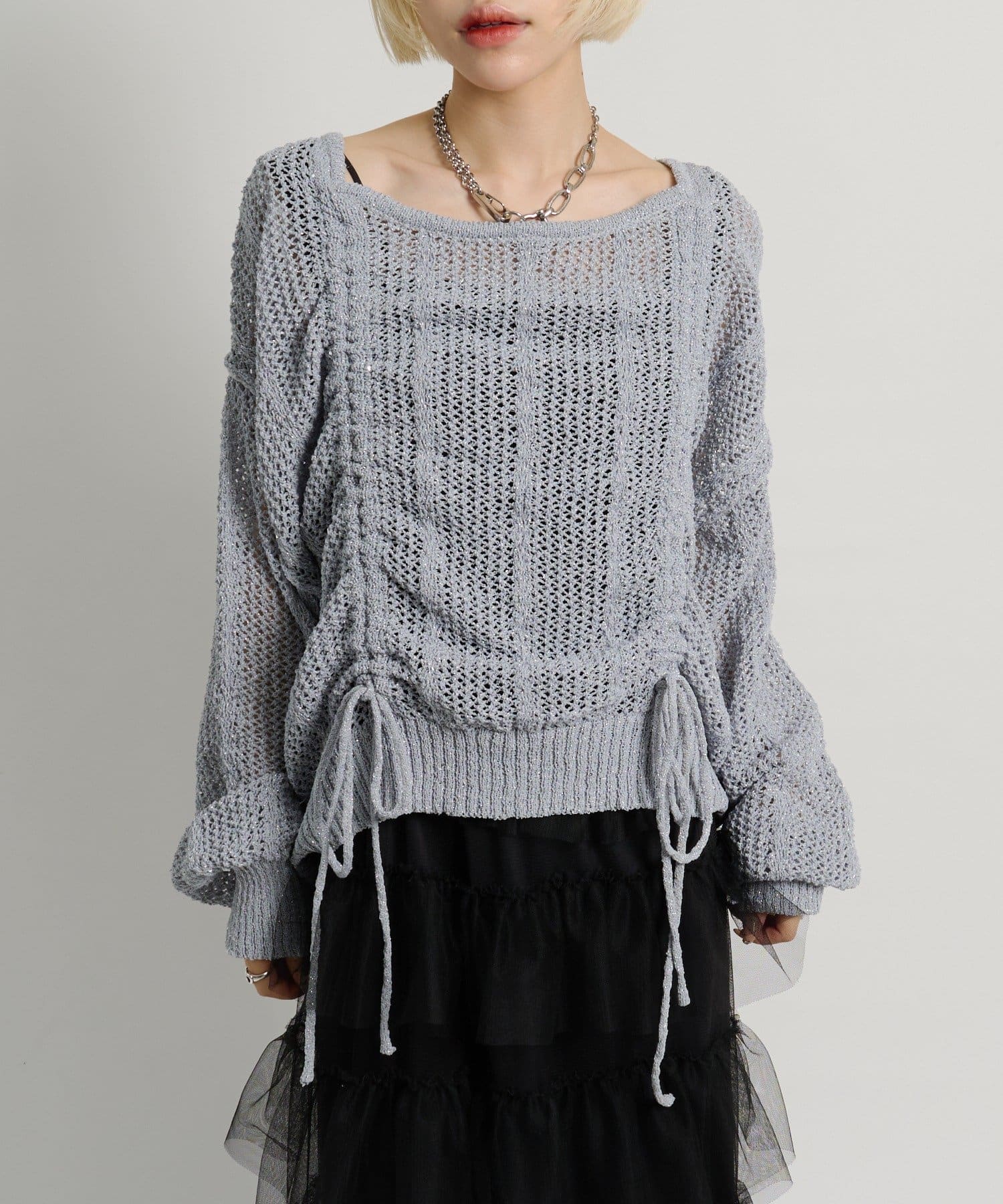 w closet(ダブルクローゼット) 【5色展開】ラメメッシュドロストニット