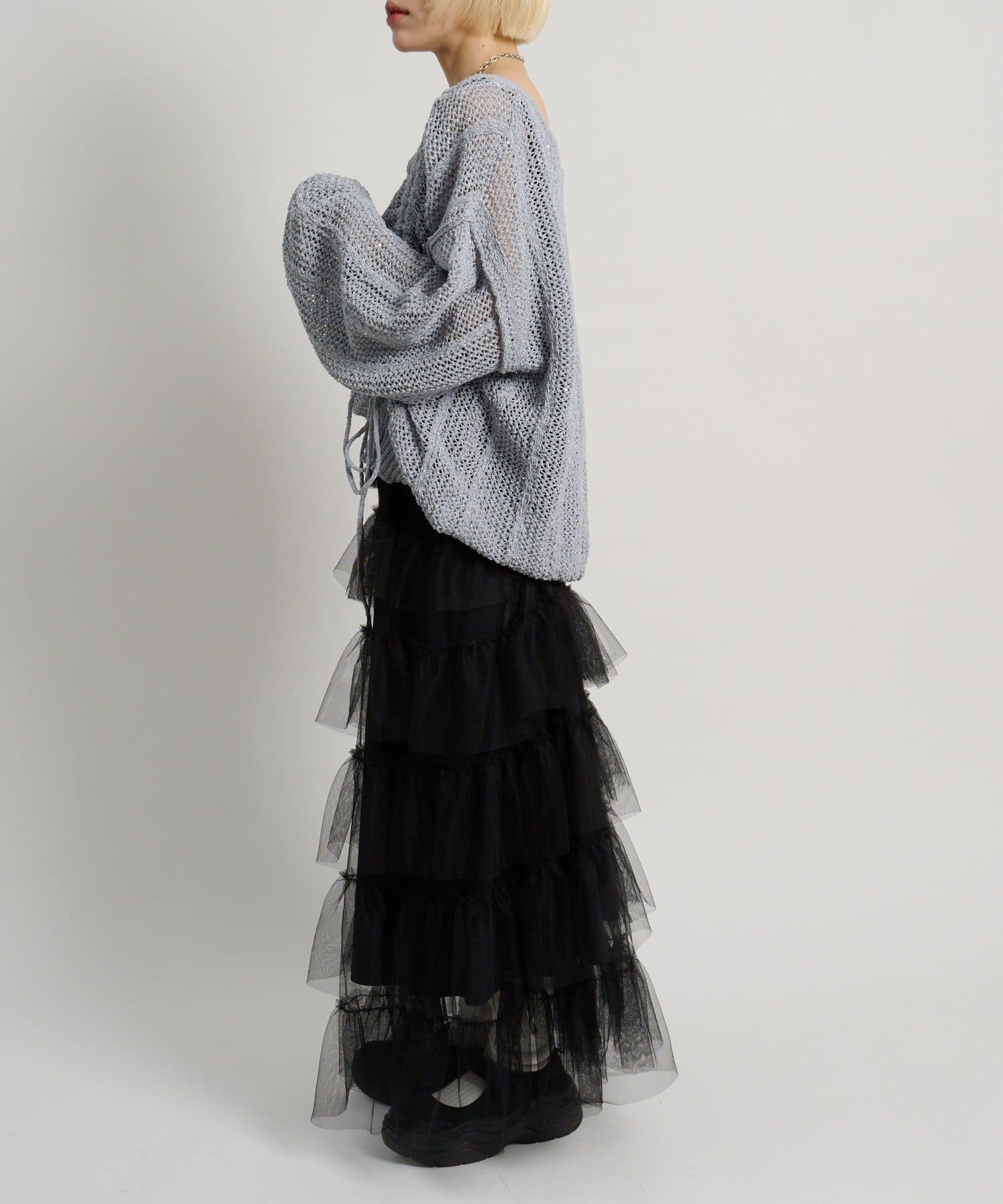 w closet(ダブルクローゼット) 【5色展開】ラメメッシュドロストニット