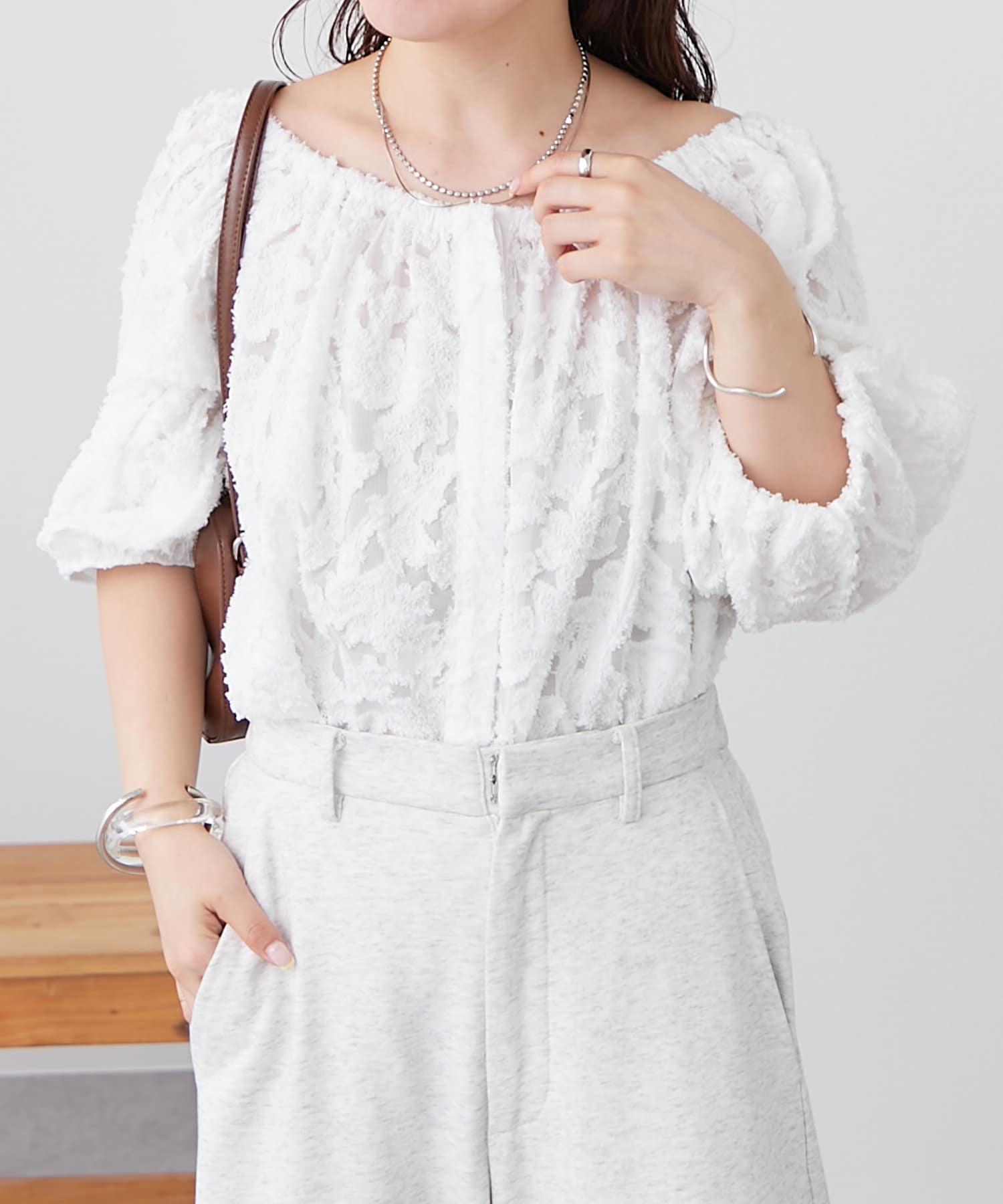 OUTLET(アウトレット) 【mystic】フリンジオフショルブラウス