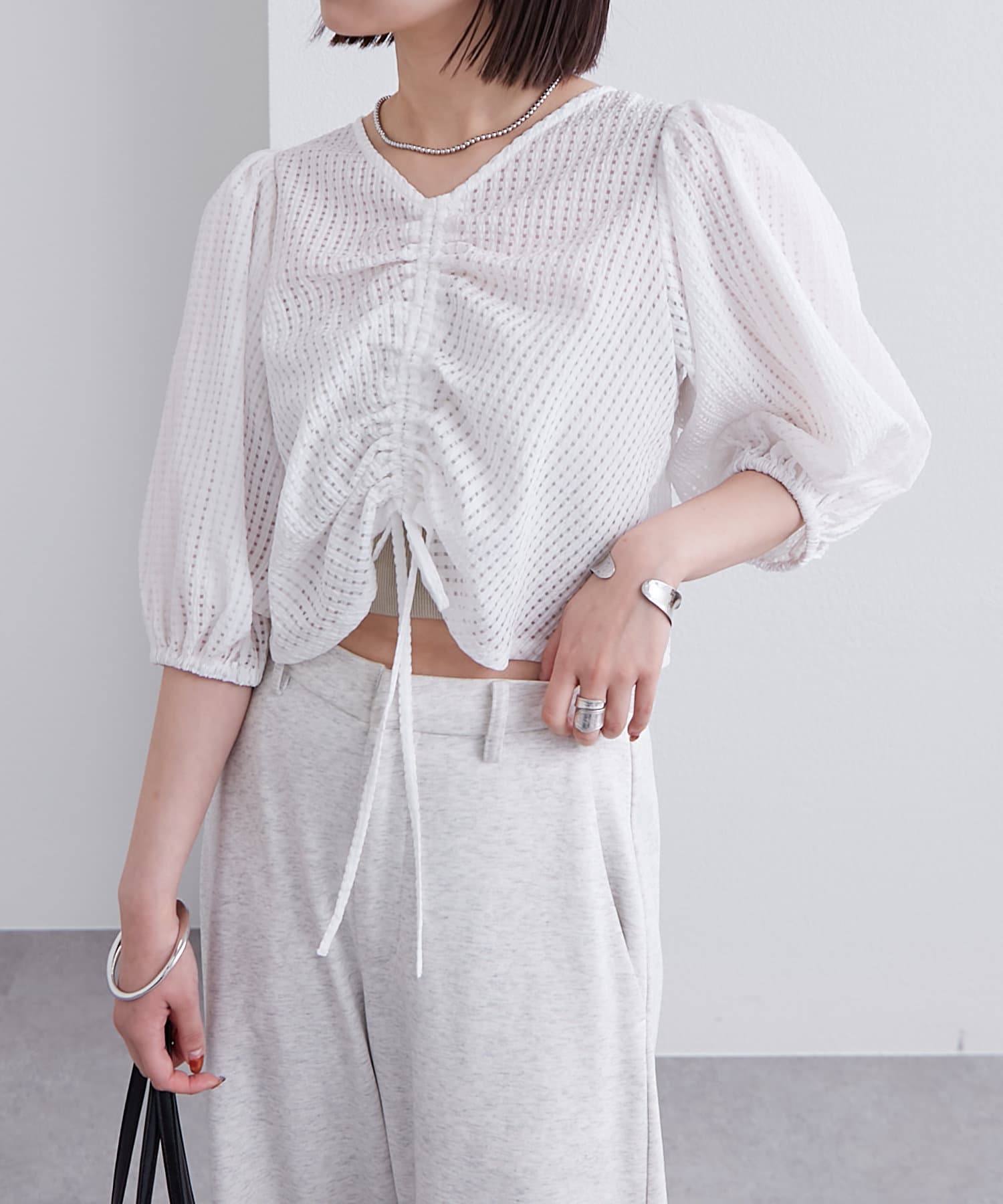 OUTLET(アウトレット) 【mystic】シアーチェックシャーリングブラウス