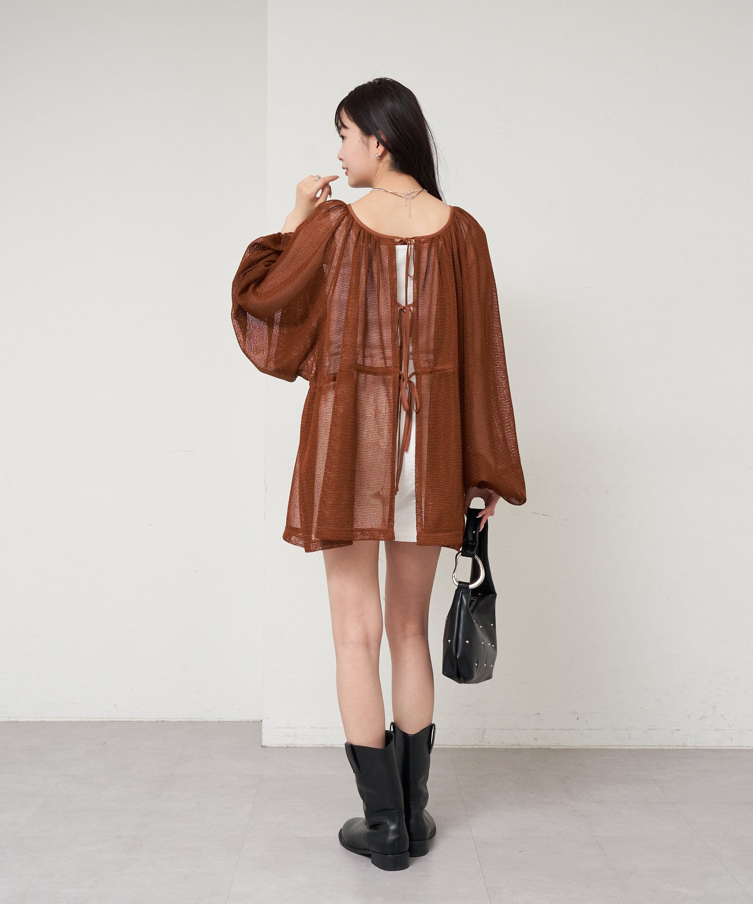 OUTLET(アウトレット) 【mystic】メッシュリボンブラウス