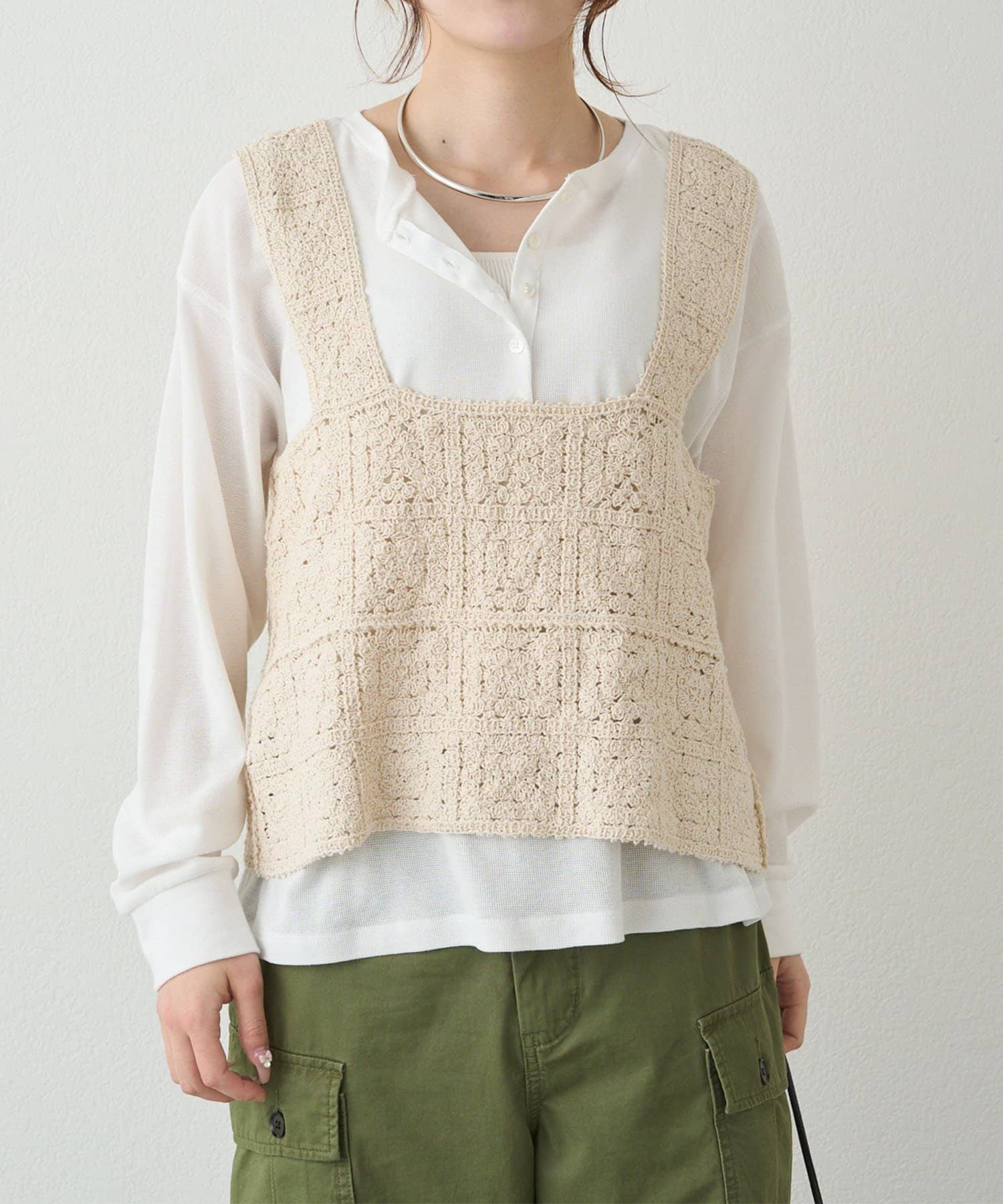 PUAL CE CIN(ピュアルセシン) 【リバイバル/新色追加】クロシェ編み風ビスチェ