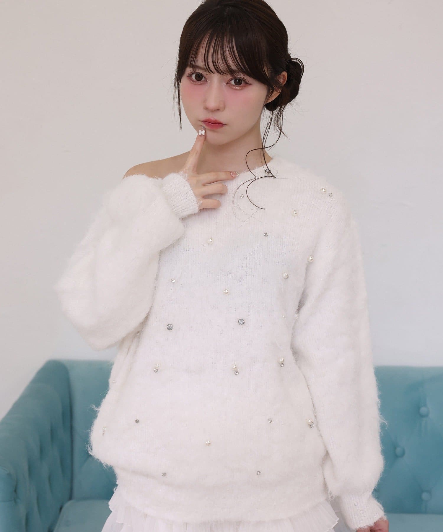 one after another NICE CLAUP(ワンアフターアナザー ナイスクラップ) ビジューシャギーニット