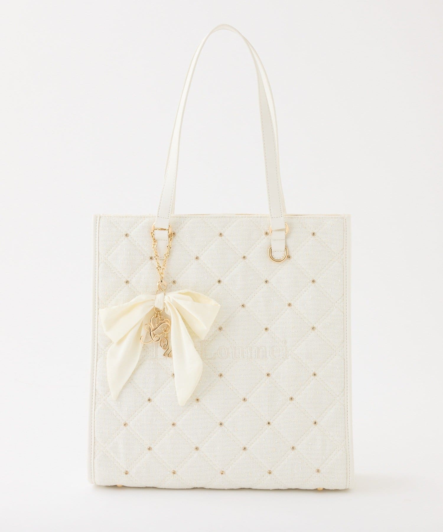 one after another NICE CLAUP(ワンアフターアナザー ナイスクラップ) 【LouLoumei】キルティングビジューリボンチャームキャリーオントート