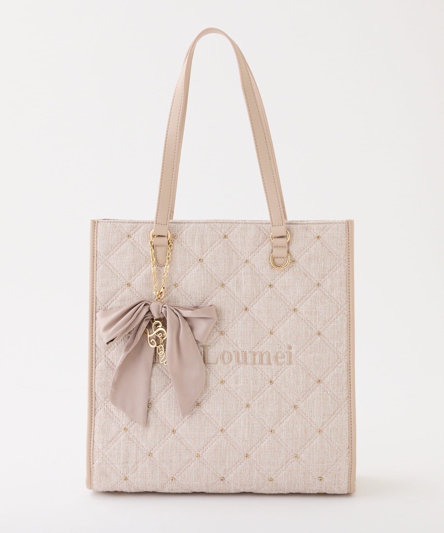 one after another NICE CLAUP(ワンアフターアナザー ナイスクラップ) 【LouLoumei】キルティングビジューリボンチャームキャリーオントート