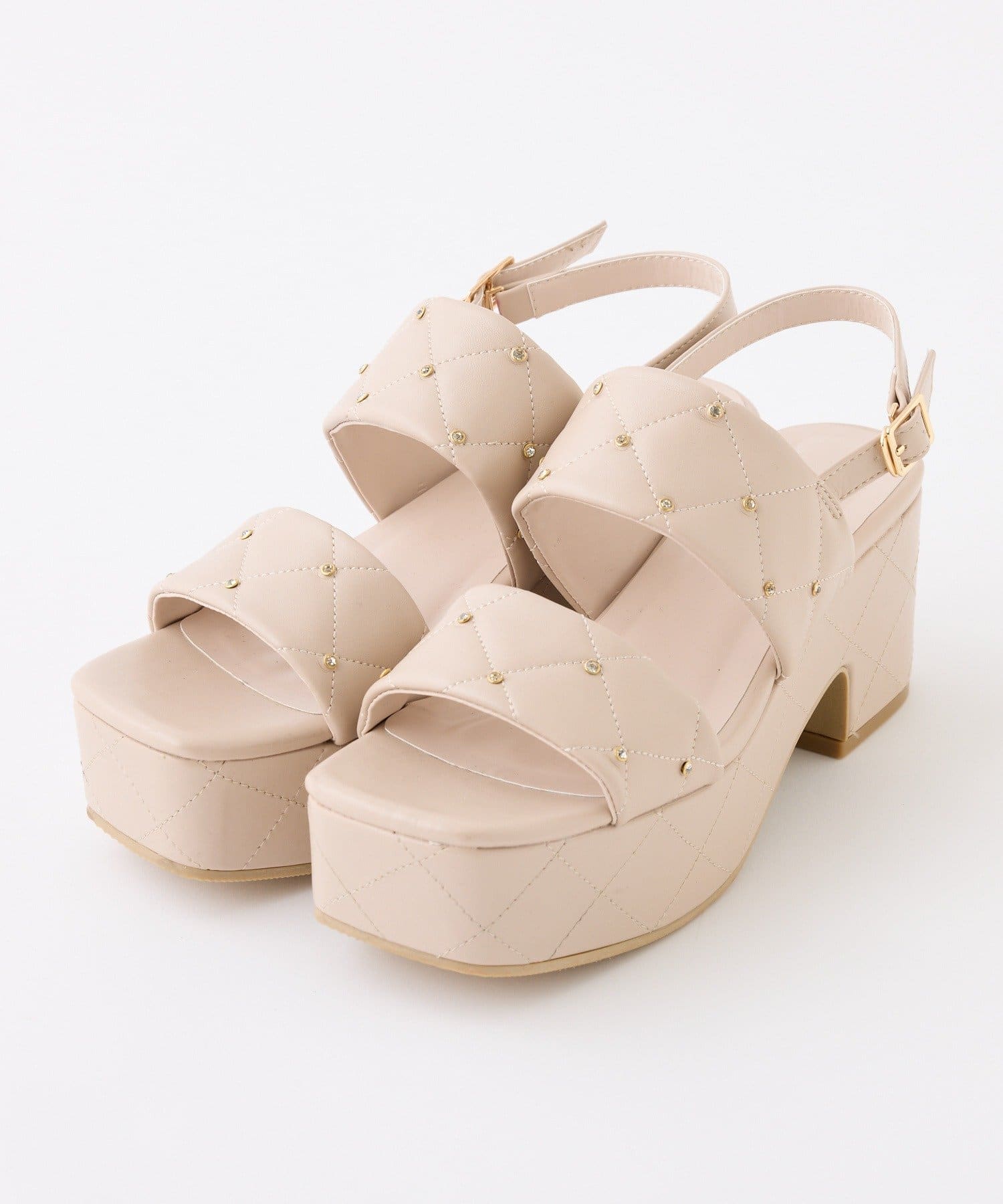 one after another NICE CLAUP(ワンアフターアナザー ナイスクラップ) ビジュースタッズ付きキルティングサンダル