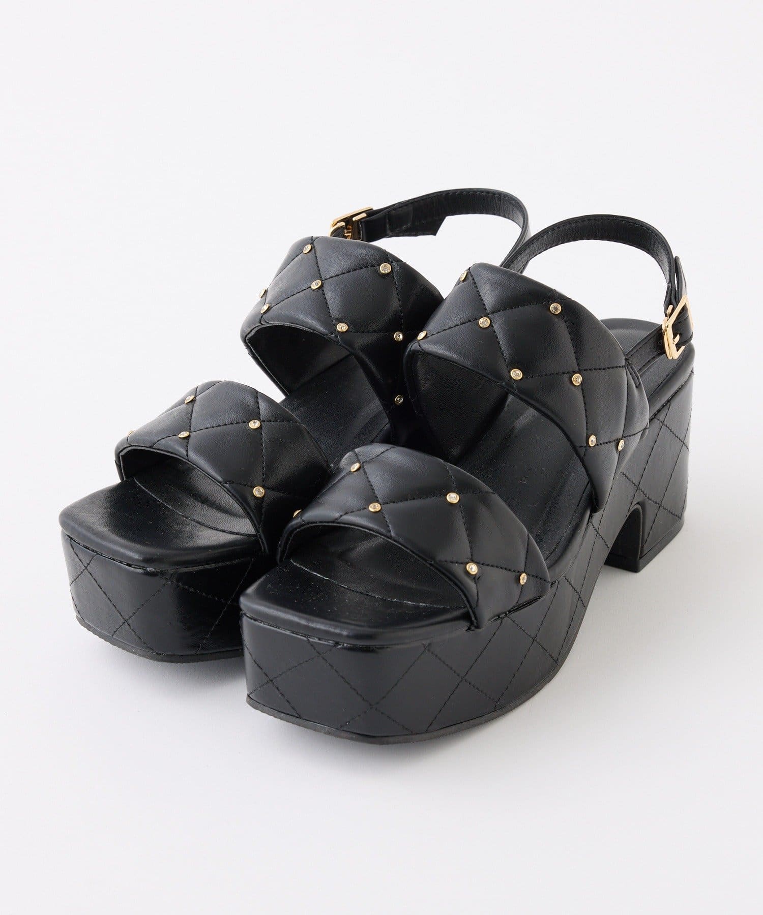 one after another NICE CLAUP(ワンアフターアナザー ナイスクラップ) ビジュースタッズ付きキルティングサンダル