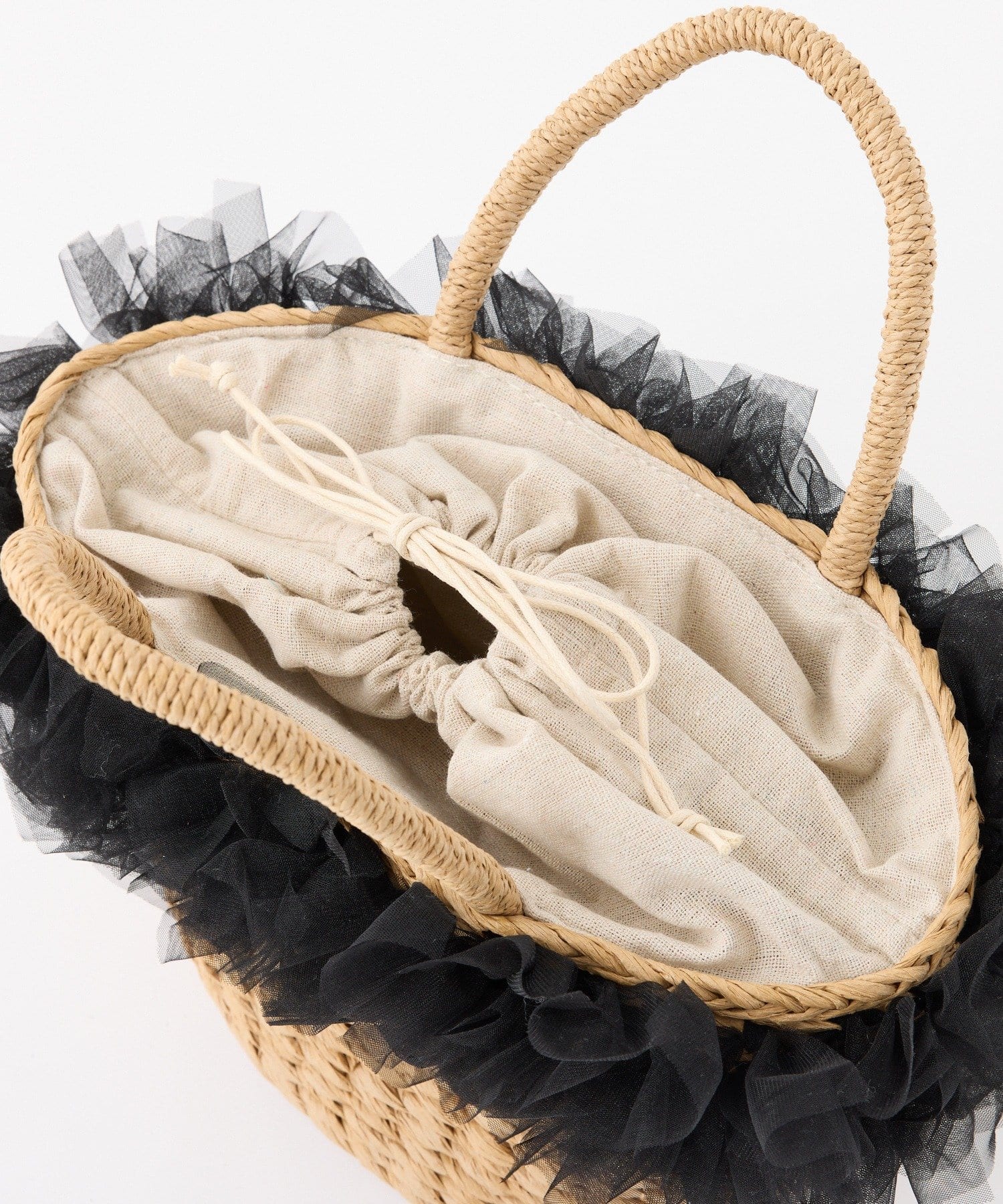 one after another NICE CLAUP(ワンアフターアナザー ナイスクラップ) チュール付きカゴバッグ