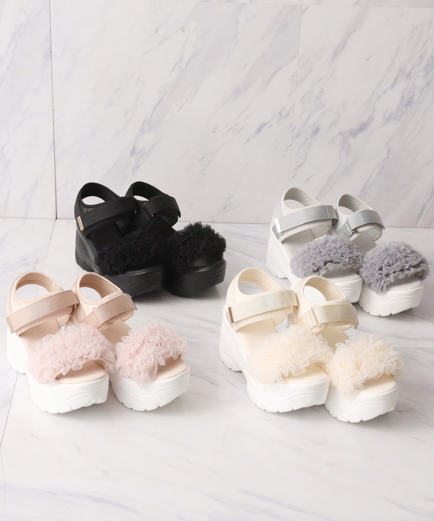 one after another NICE CLAUP(ワンアフターアナザー ナイスクラップ) チュールフリル厚底スポサン