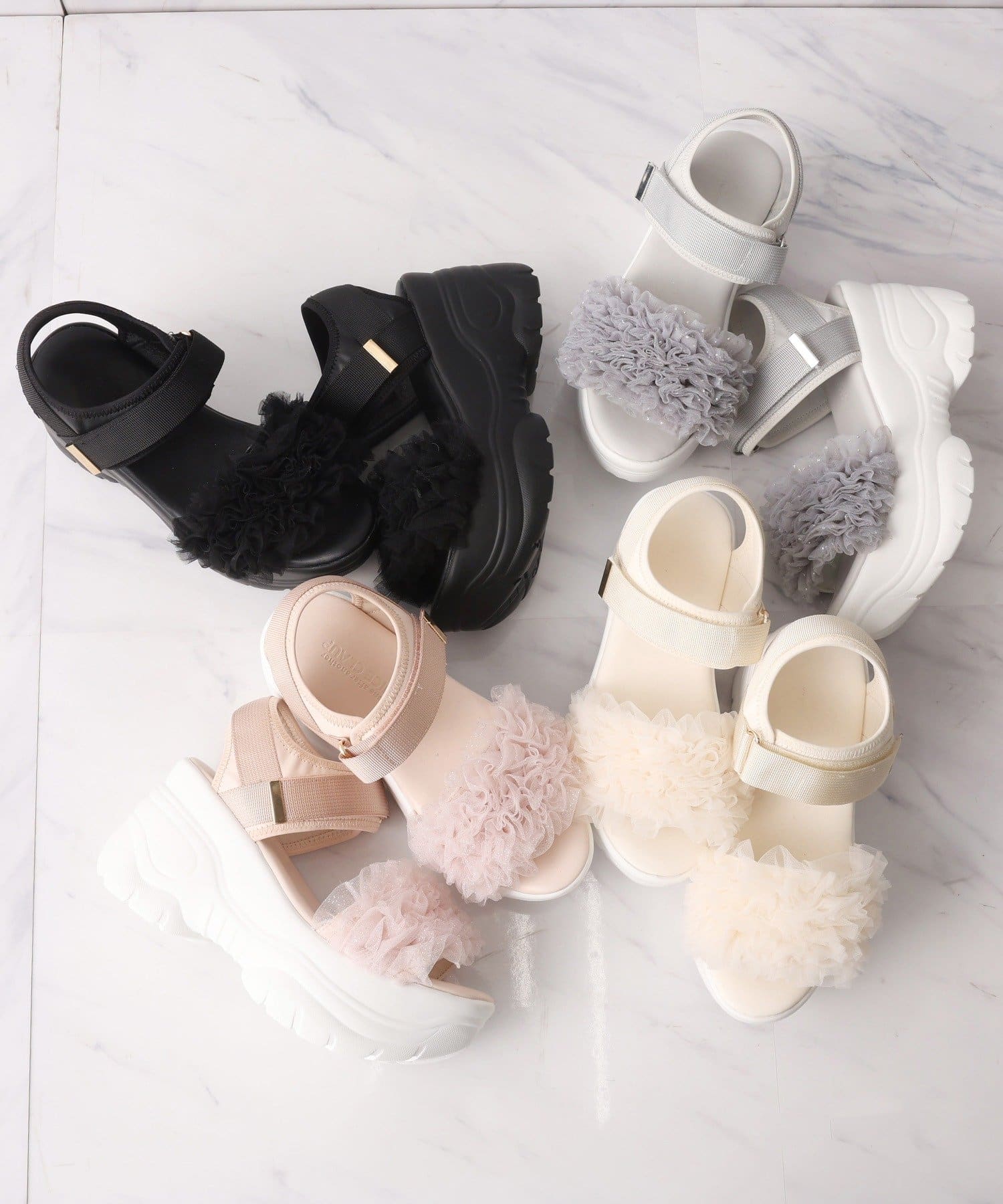 one after another NICE CLAUP(ワンアフターアナザー ナイスクラップ) チュールフリル厚底スポサン