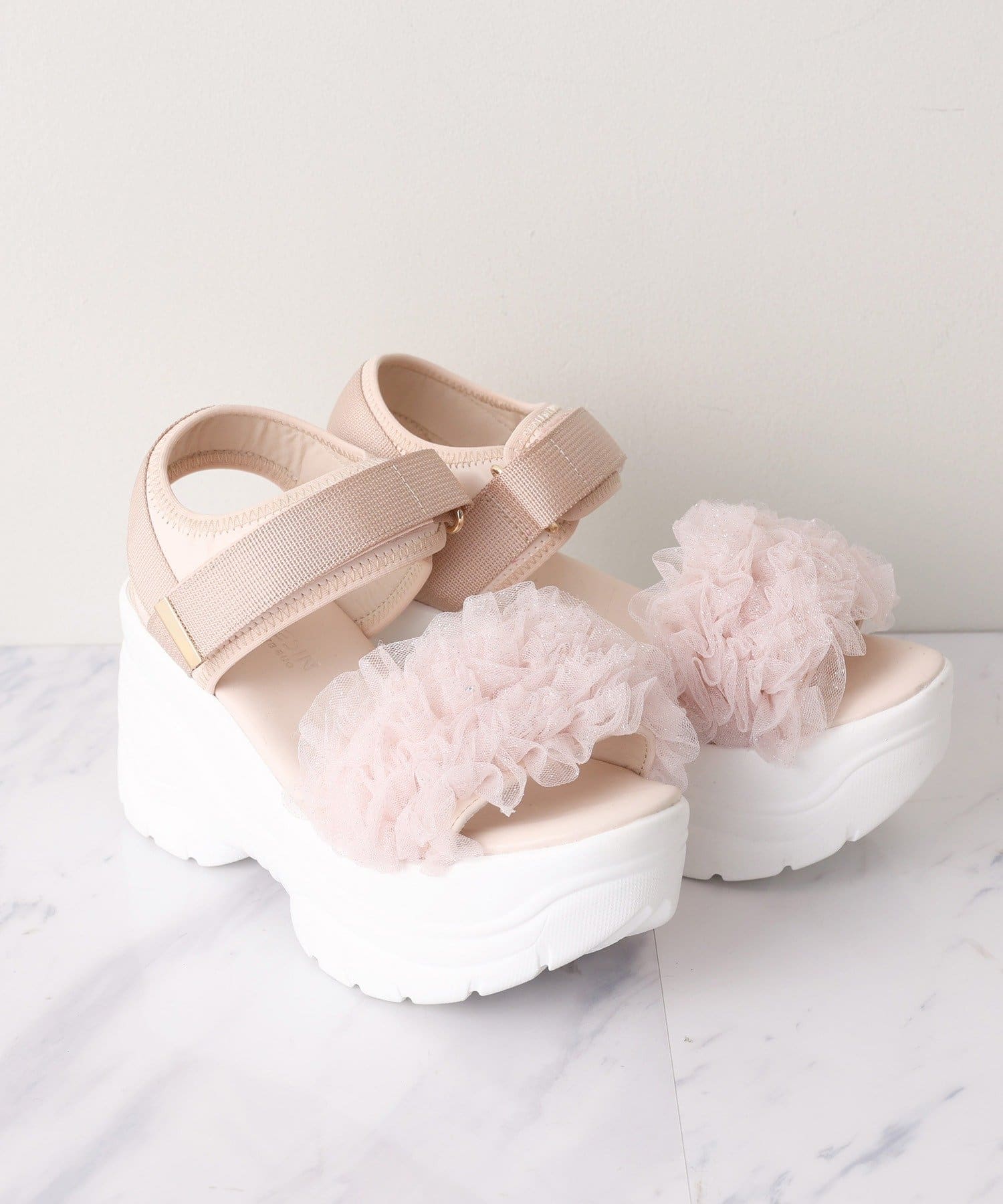 one after another NICE CLAUP(ワンアフターアナザー ナイスクラップ) チュールフリル厚底スポサン/ピンク