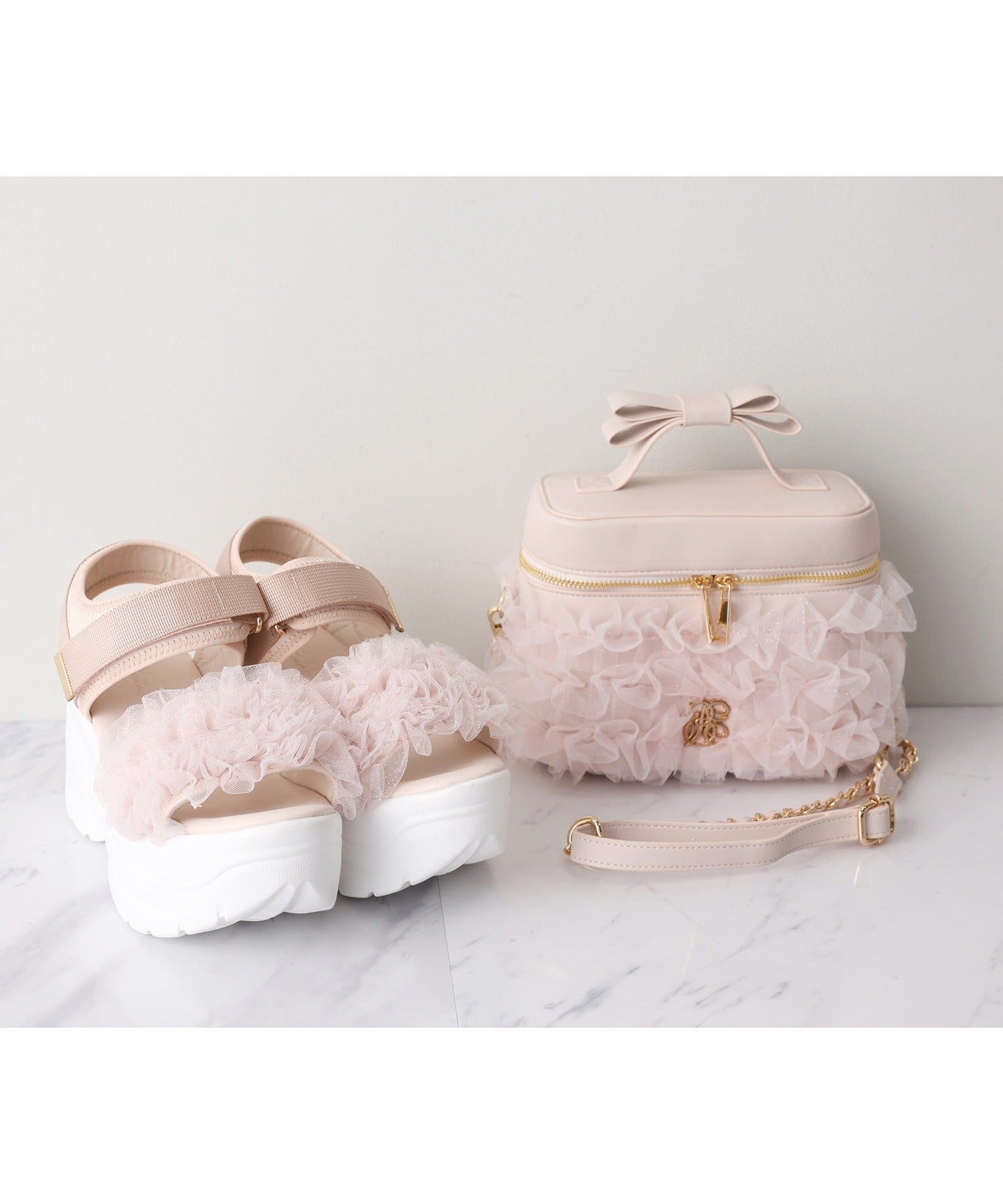 one after another NICE CLAUP(ワンアフターアナザー ナイスクラップ) チュールフリル厚底スポサン/ピンク