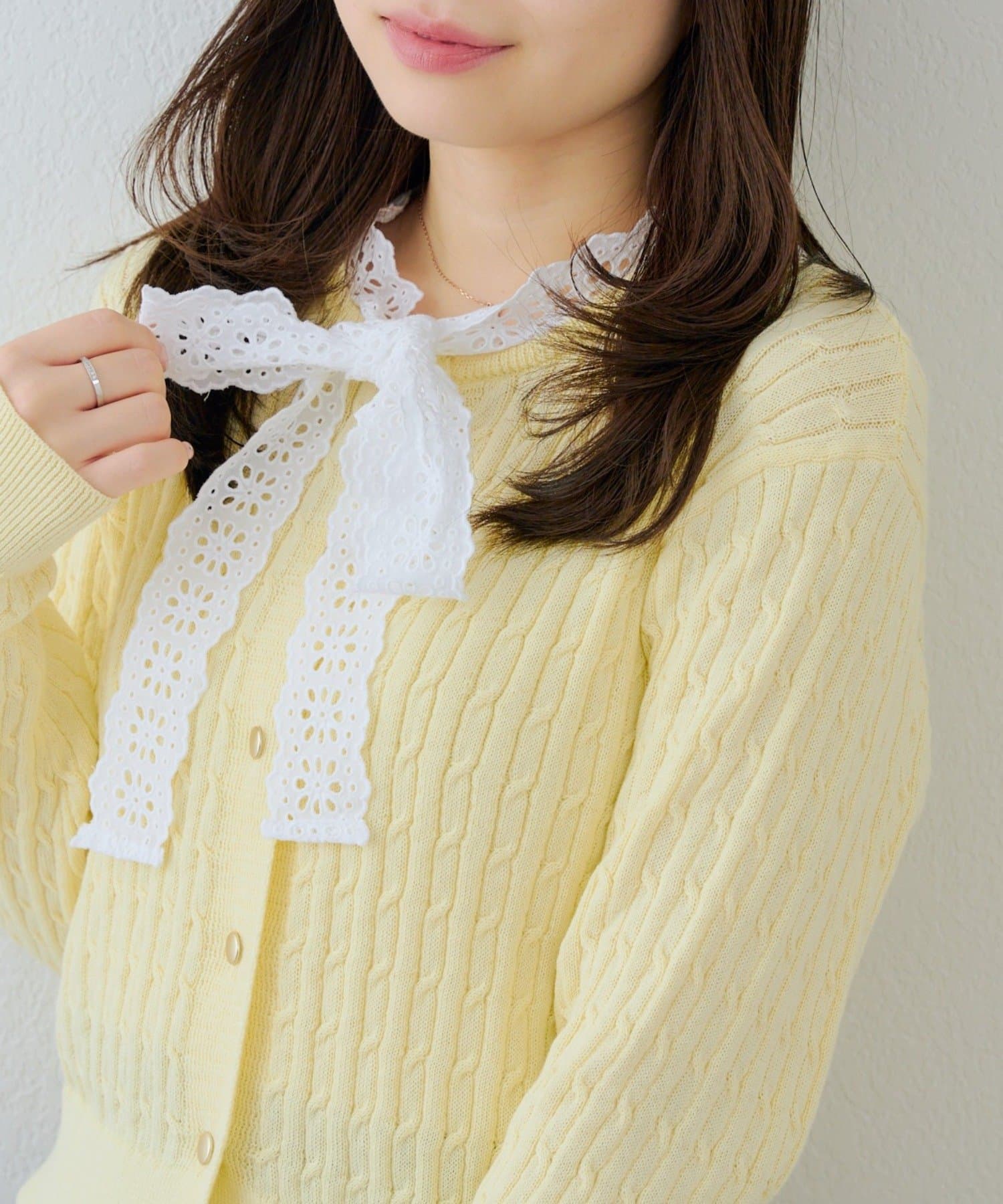 NICE CLAUP / OLIVE des OLIVE OUTLET(ナイスクラップ  / オリーブ デ オリーブ アウトレット) 【RMAF】レースボウタイ付カーディガン